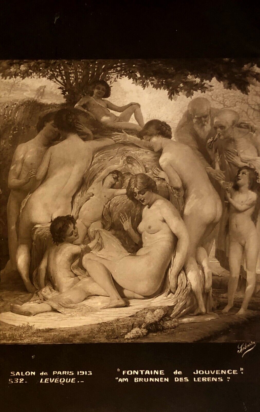 1900s B&W Art card Mythology Life source Naked People Girls ANTIQUE POSTCARD