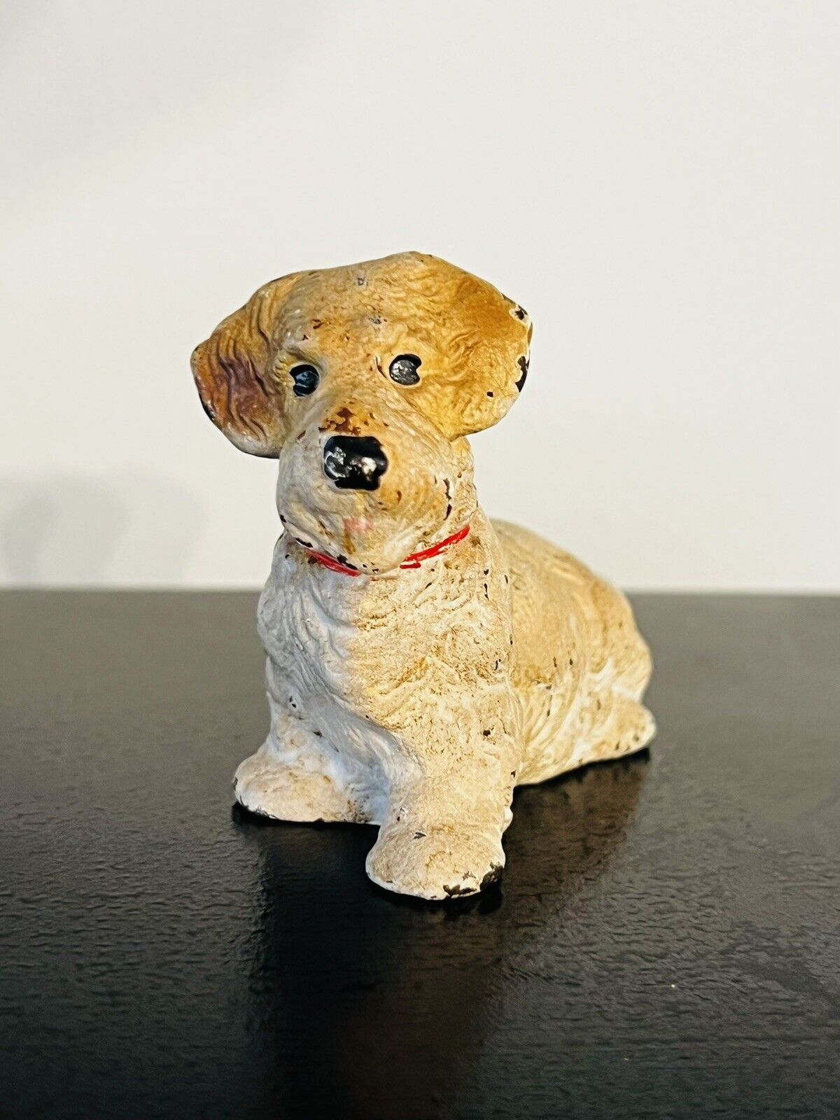Vtg Terrier Scottie Dog Painted Cast Iron Paperweight Figure Brown White Small