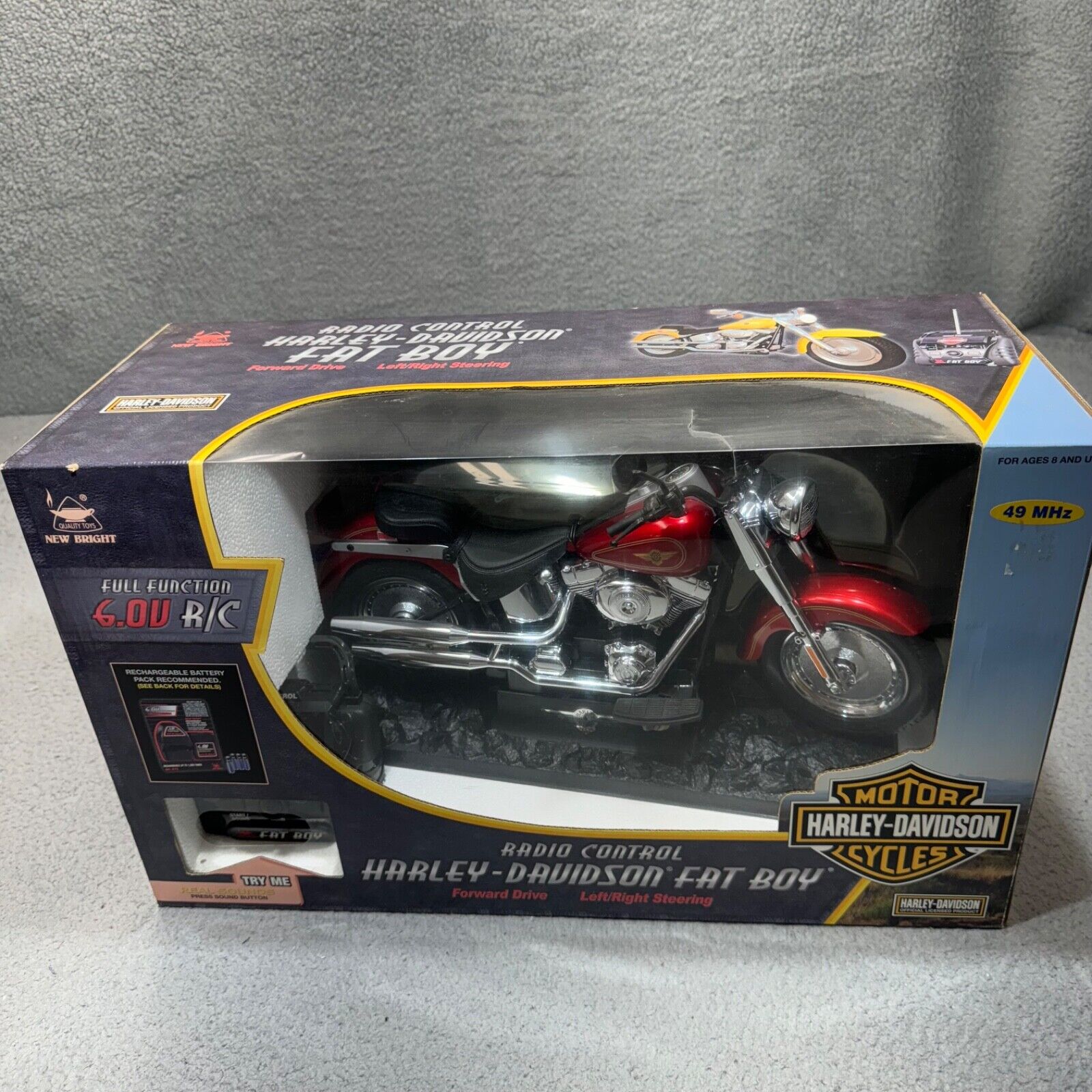 Harley Davidson Fat Boy RC Remote Red Box 1421 New Bright 6V Sound See Video