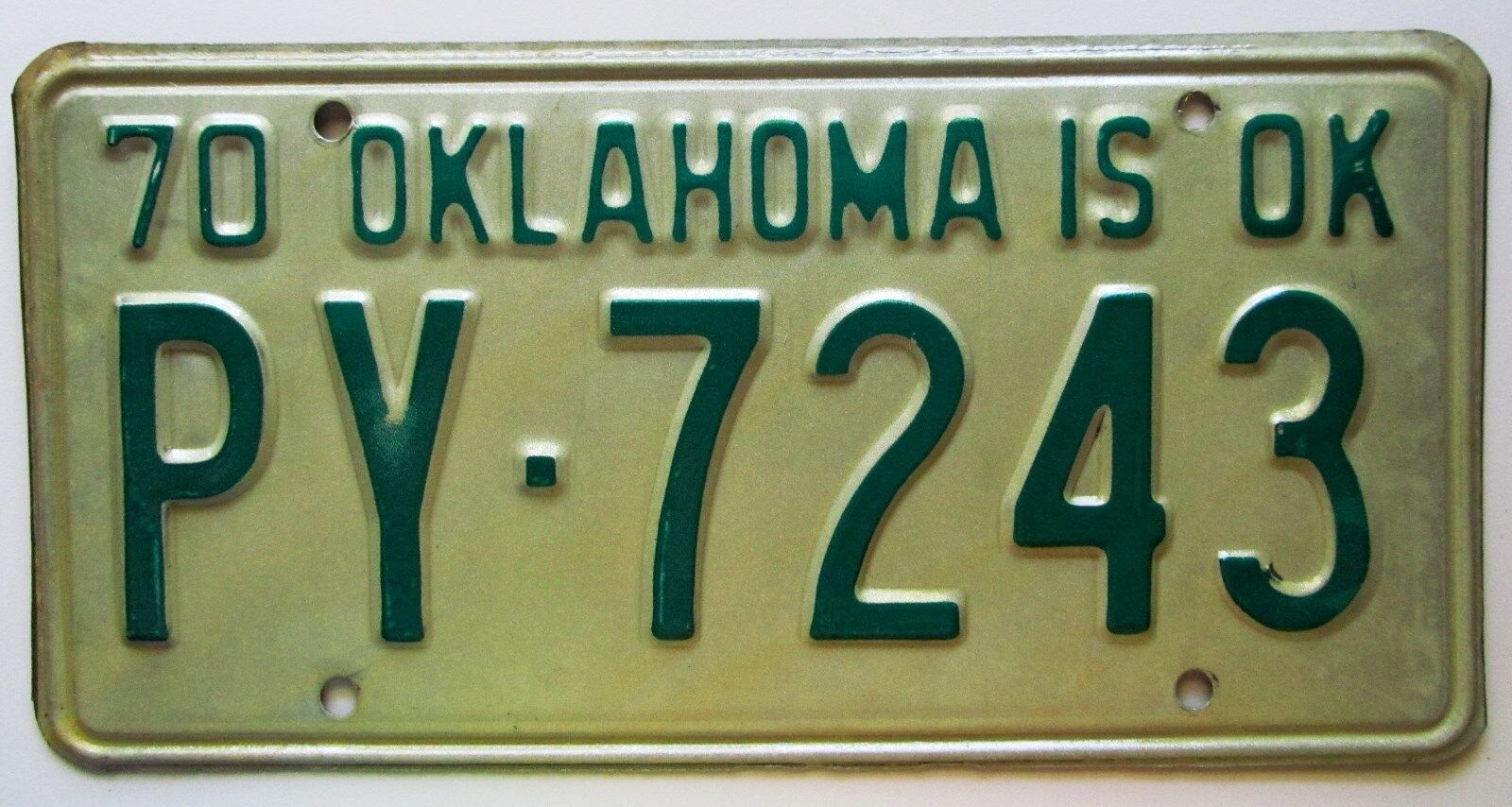 Oklahoma 1970 PAYNE COUNTY License Plate NICE QUALITY # PY-7243