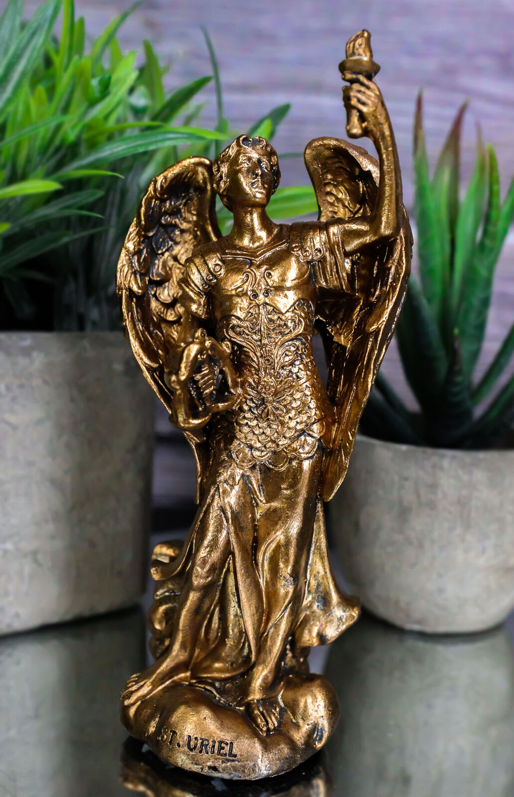 Bronzed Catholic Saint Uriel The Archangel Statue Patron of Ecology And Wisdom