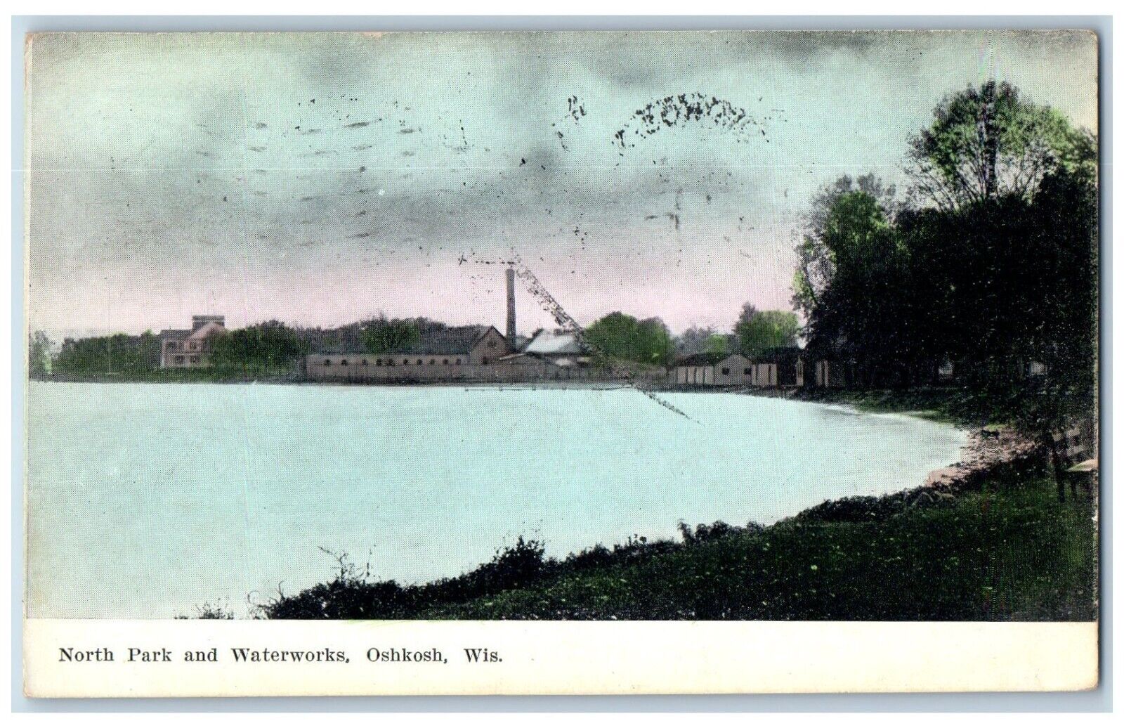 Oshkosh Wisconsin WI Postcard View Of North Park And Waterworks 1908 Antique