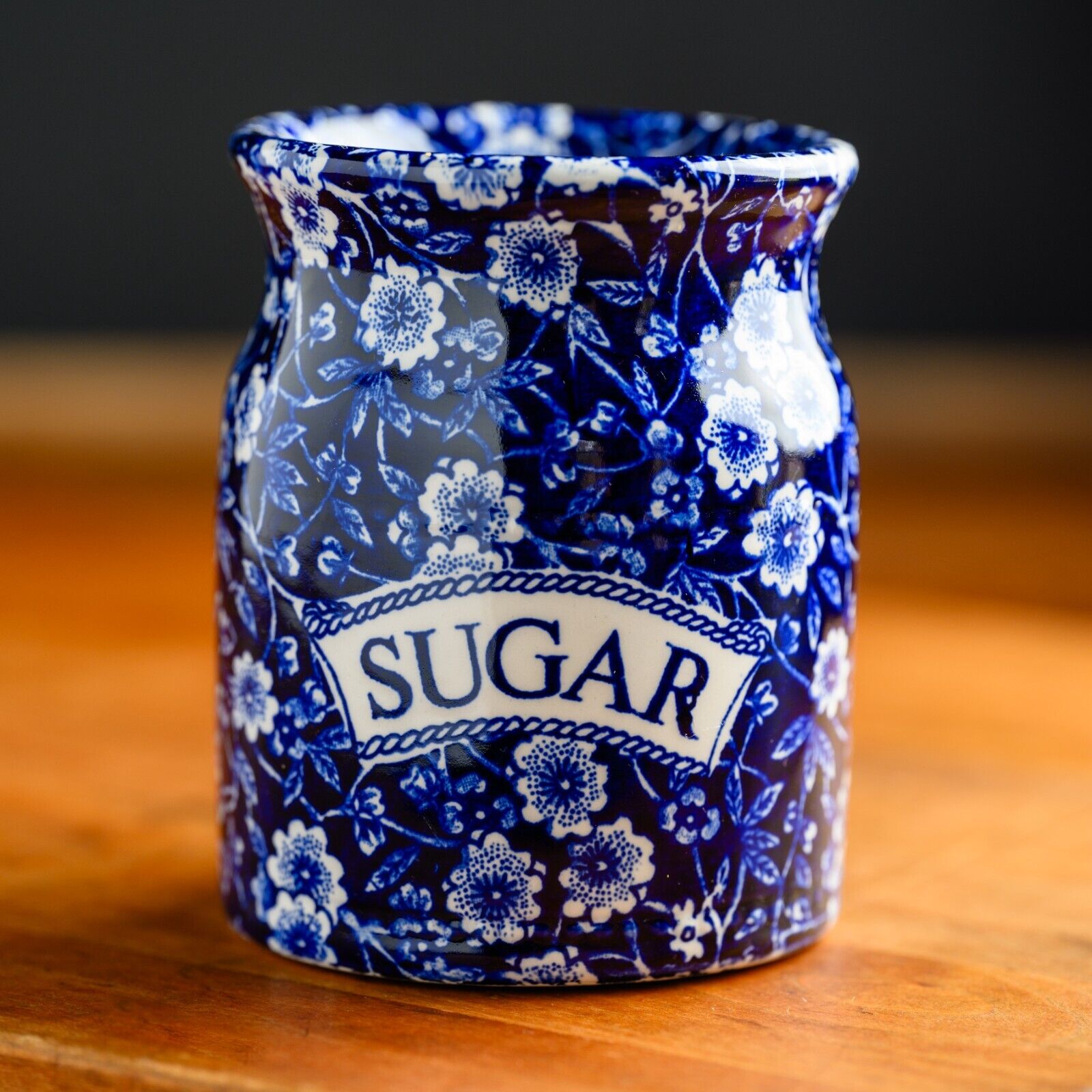 Vintage BURLEIGH Blue Calico Sugar Shaker Sifter RARE EXCELLENT England