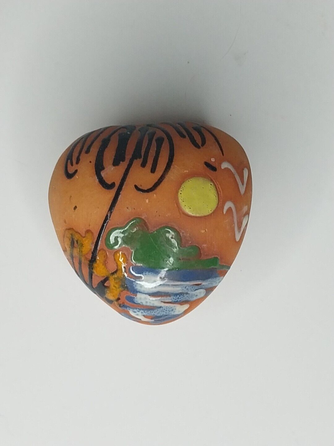 Small Clay Tropical Hand Made/hand painted Small Heart Shape Trinket Box