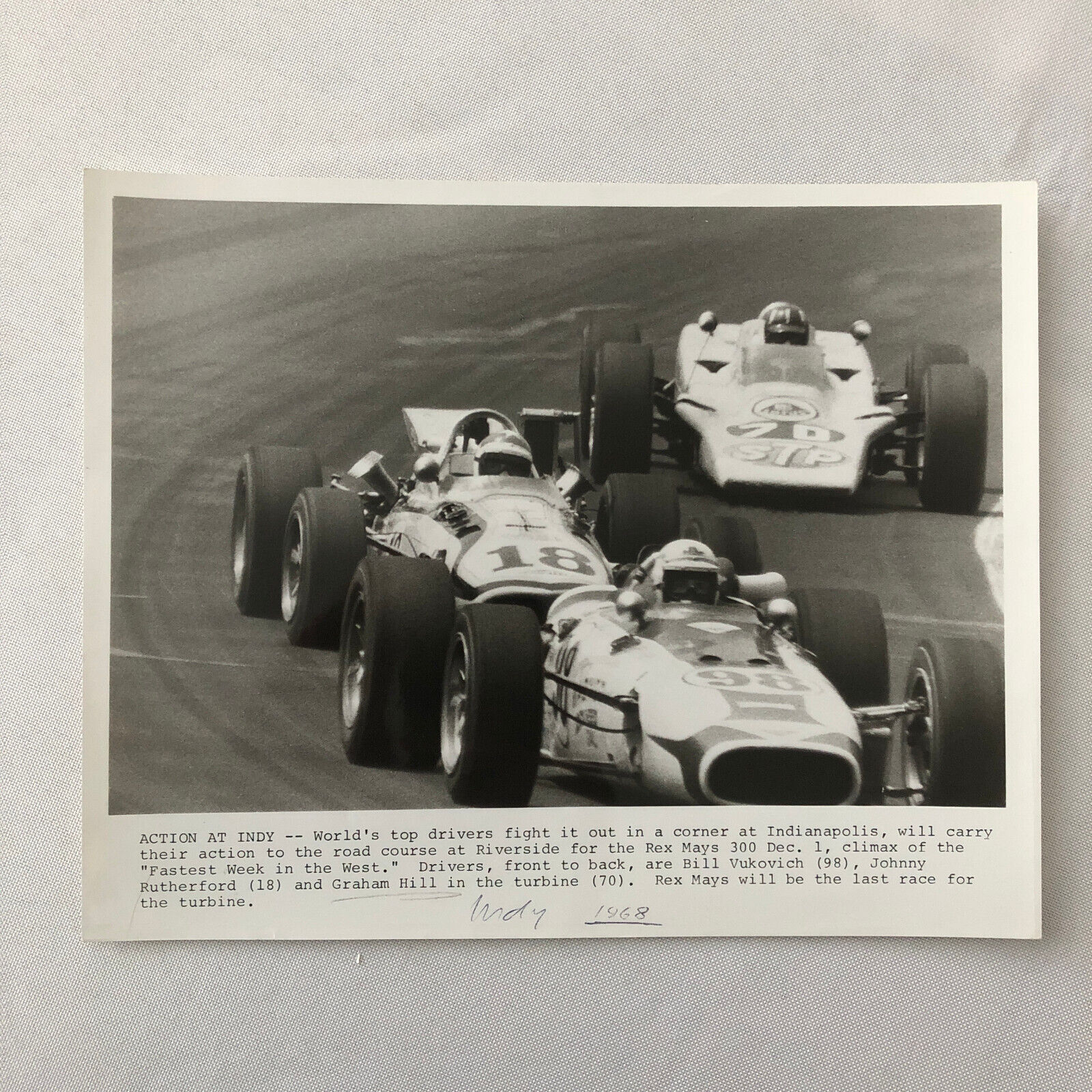 Vintage Indy Indianapolis 500 Racing Photo Photograph Graham Hill + 1968