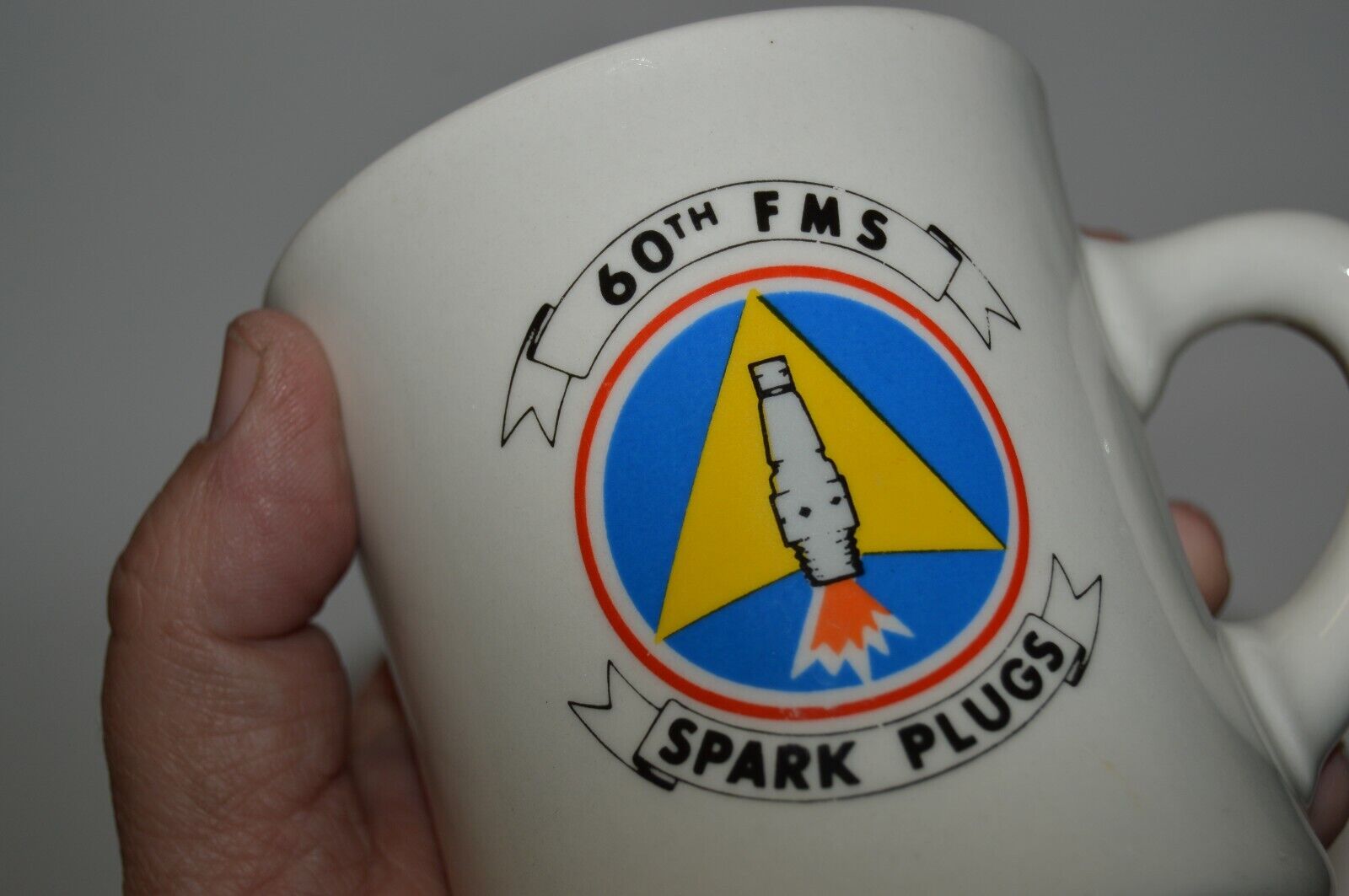Vintage 60th FMS USAF Spark Plugs KIMBERLY Military Diner Style Coffee Mug Rare