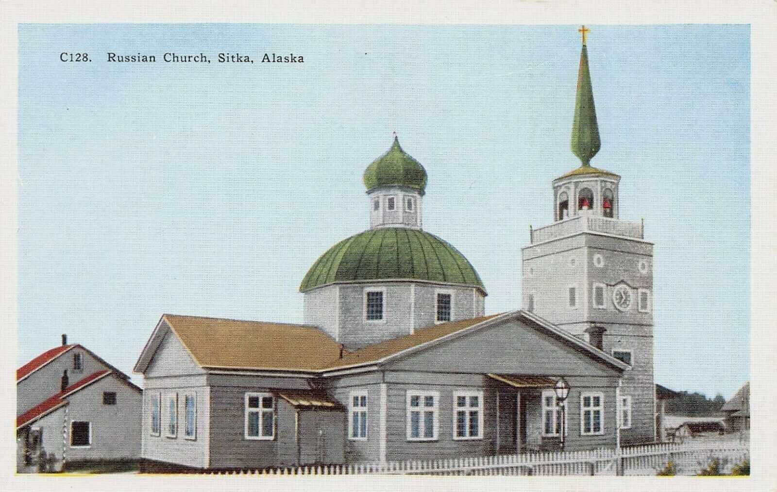 Russian Church, Sitka, Alaska, Early Linen Postcard, Unused 