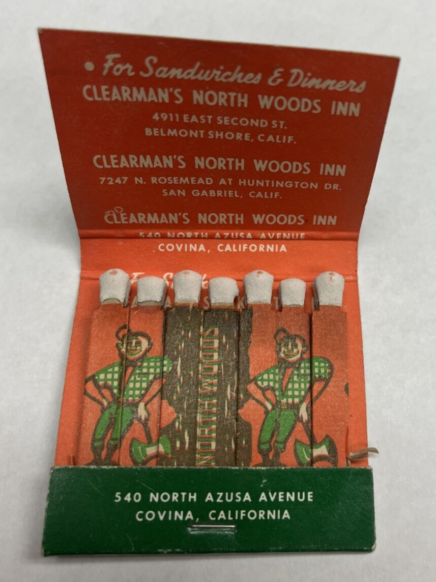 Clearman\'s North Woods Inn Restaurant CA Lumberjack Feature Matchbook