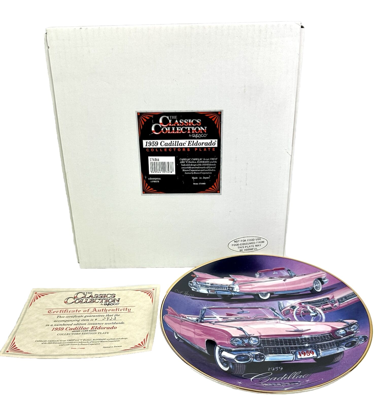 1959 Pink Cadillac Eldorado Collector's Plate with Certificate New In open Box.