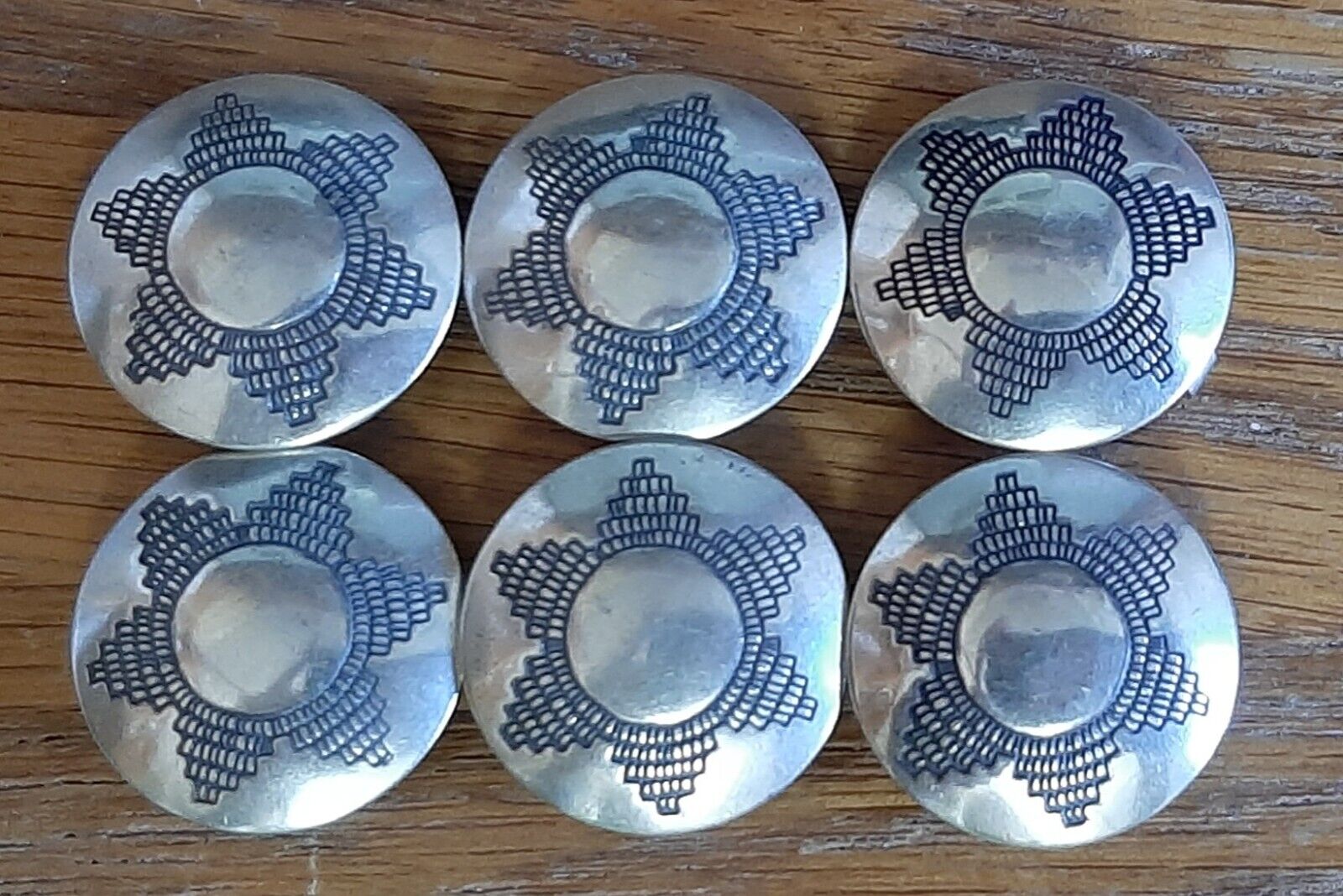 Lot Of 6 Vintage Native American 6 Point Sun Sterling Silver Button Covers