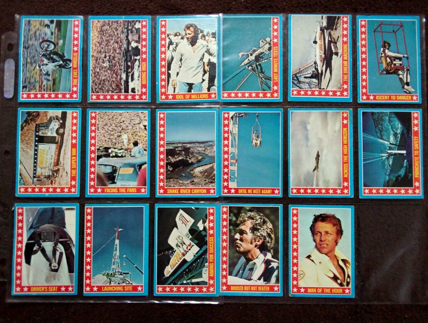 EVEL KNIEVEL #2-60 17 CARDS TOTAL IN 9 POCKET PAGES FAIR-VERY GOOD