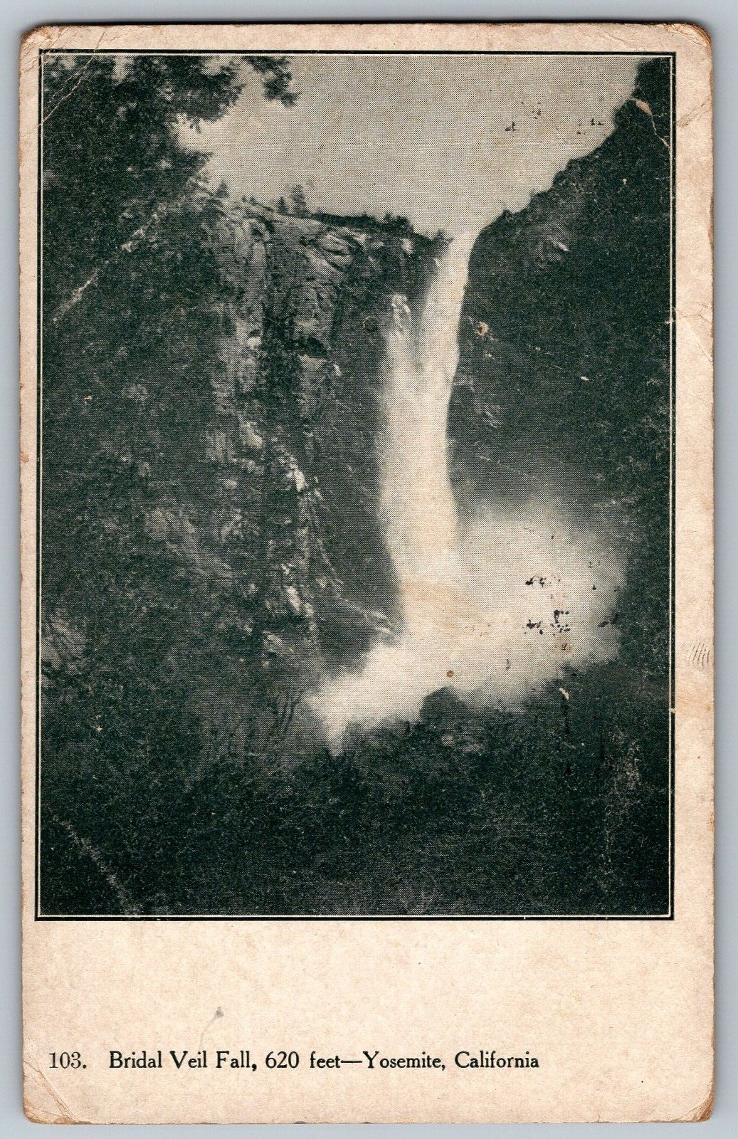 Yosemite, California CA - Bridal Veil Falls 620 Feet - Vintage Postcard - Posted