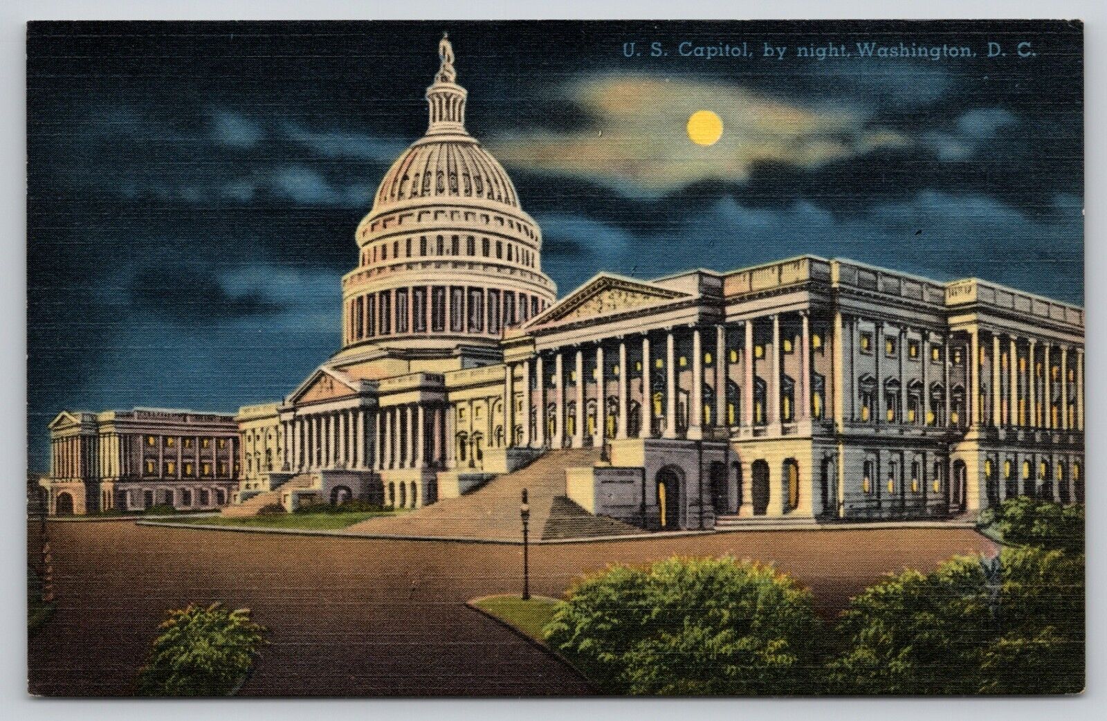 Postcard Washington D.C. U.S. Capitol By Night Linen UNP A4