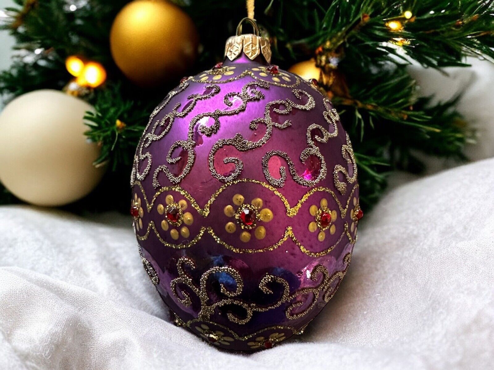 Impuls Purple & Gold Faberge Inspired Egg Design Christmas Ornament