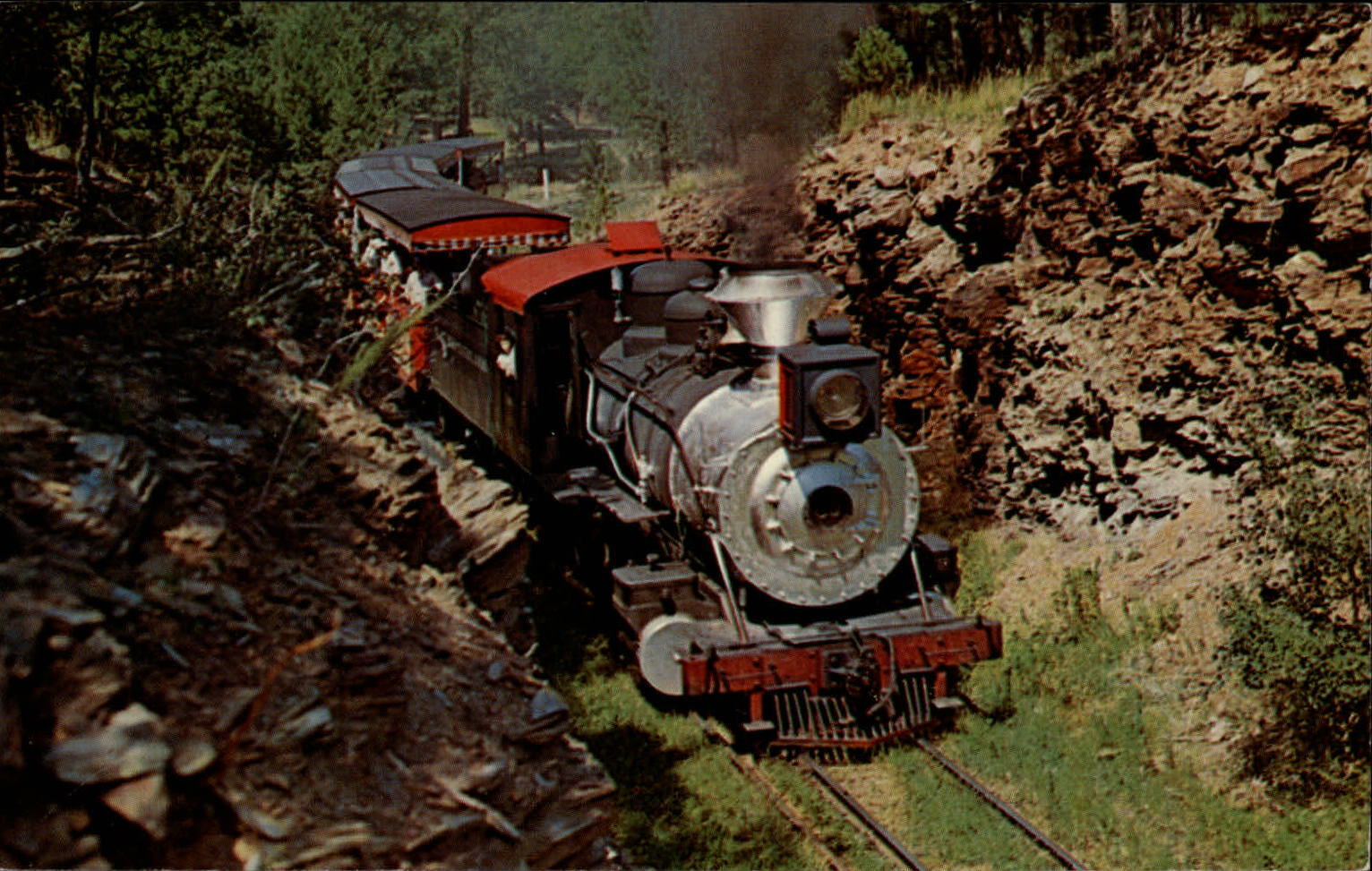 Klondike Casey 1880 Train Hill City South Dakota ~ 1950-60s vintage postcard