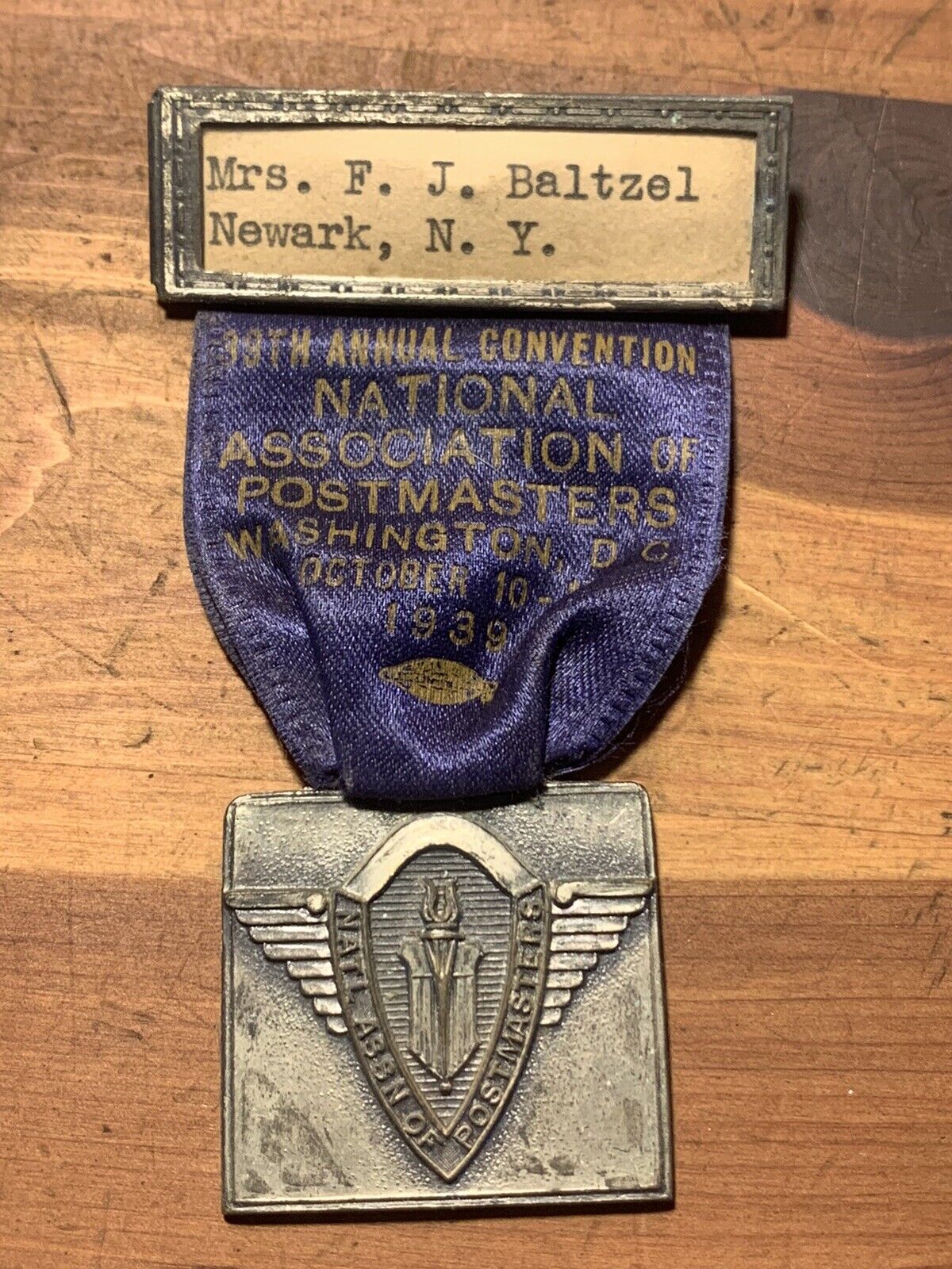 1939 National Association Of Postmasters 39th Annual Convention Pin & Ribbon