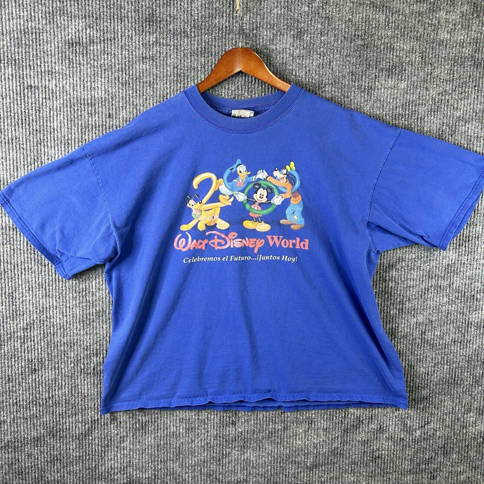 Vintage Disney World T Shirt Adult Large Blue Mickey Mouse Spanish Celebremos