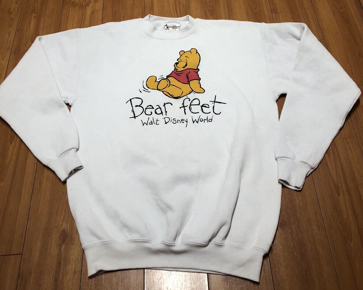 Vintage Disney Winnie Pooh Sweatshirt Sweater White Medium Bear Feet
