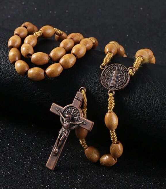 “ON SALE” 2- St Saint Benedict (The Protector) Wood Beaded Rosaries Copper Cross