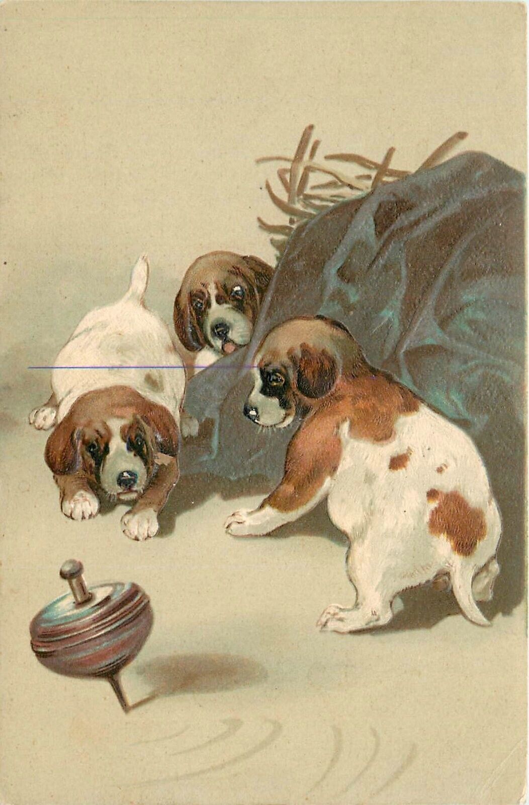 Postcard C-1910 Puppy dogs spinning top toy fun confusion TP24-1838