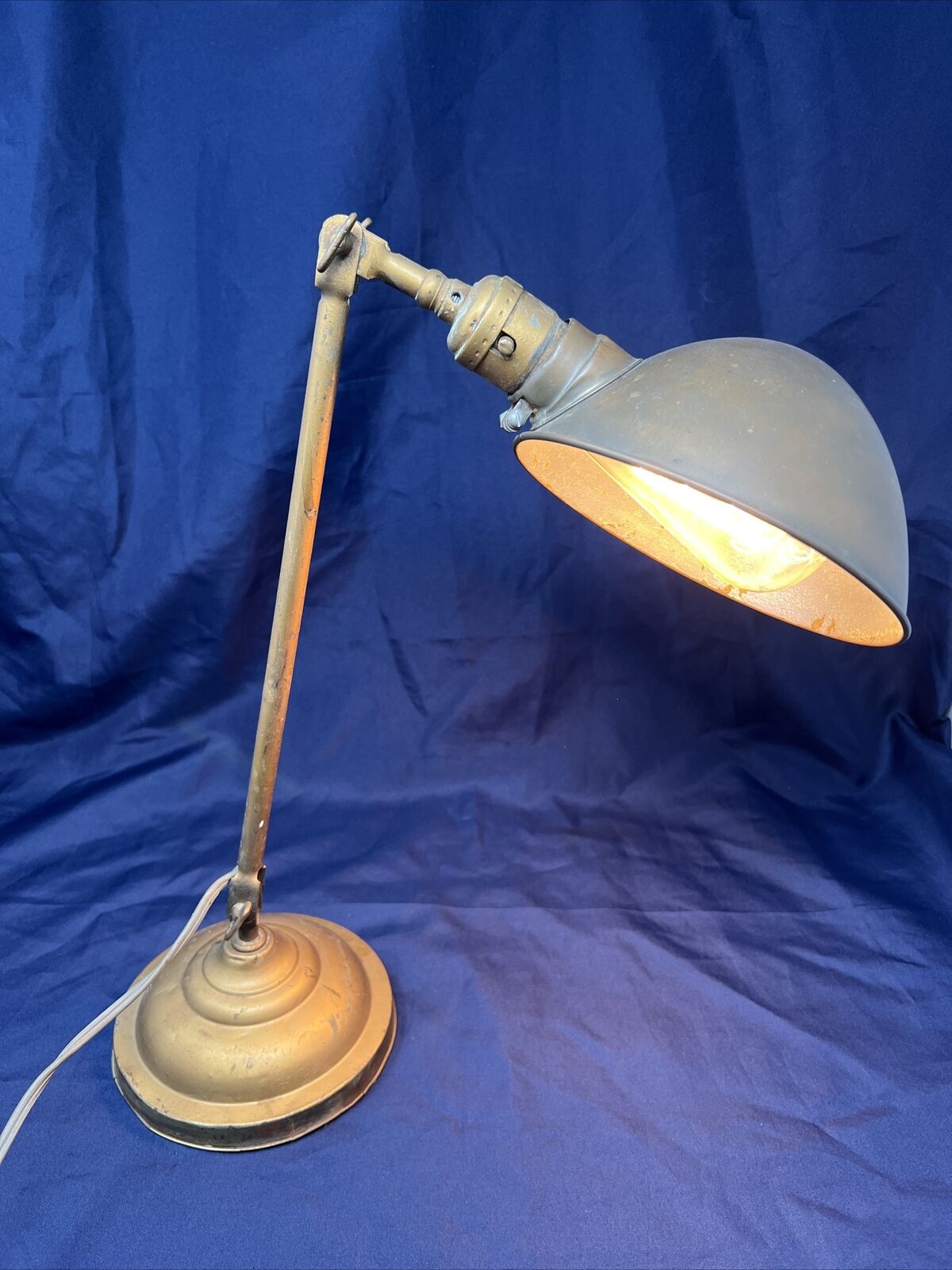 Antique FARIES Industrial Articulating Light Lamp Base W/ Brass Shade MARKED