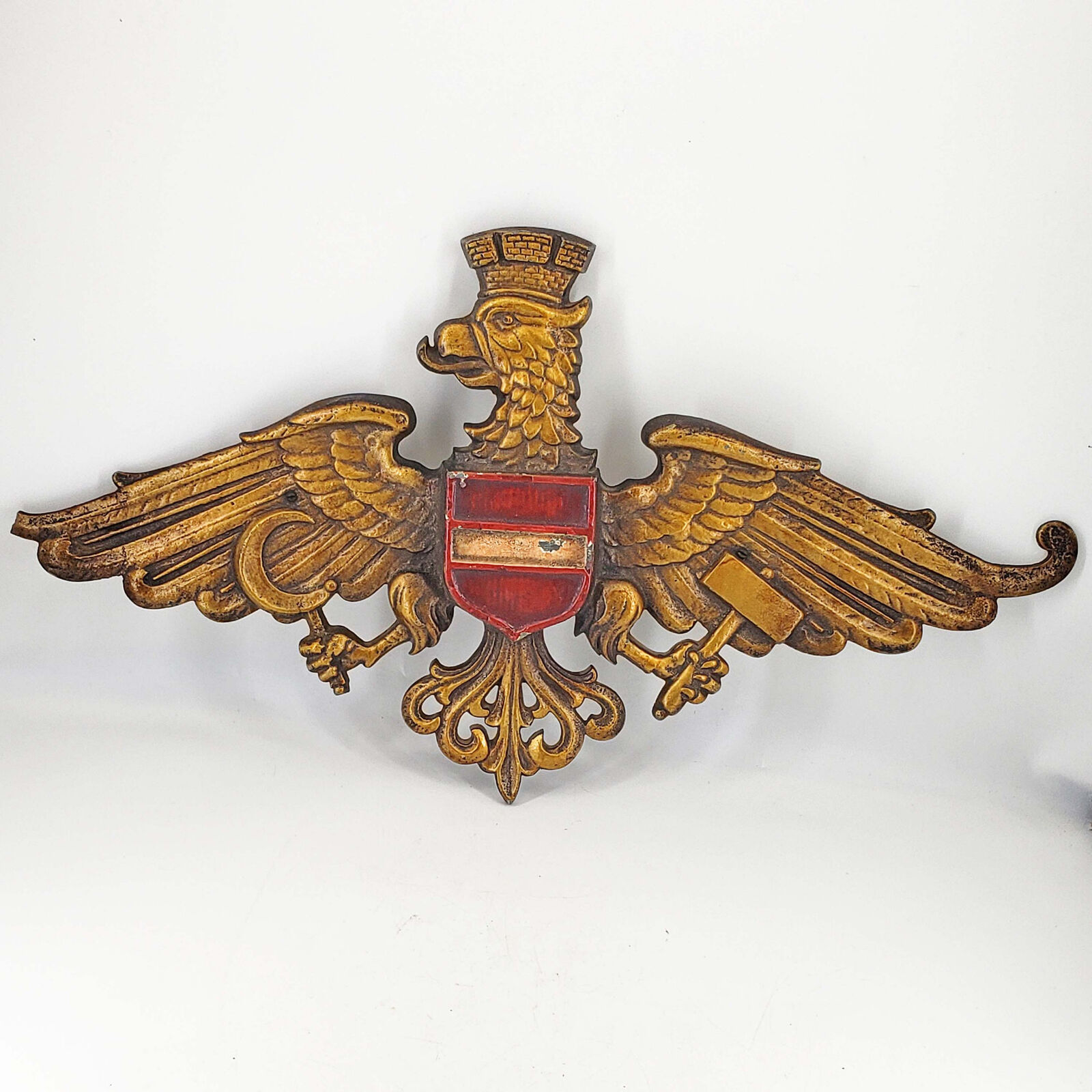 Vintage Metal heavy Austria Eagle Crown Coat Of Arms Crest wall hanging