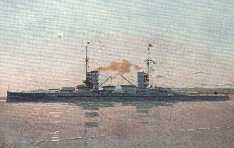 SMS Kaiser German Imperial Navy Battleship WWI c.1913 Art Painting