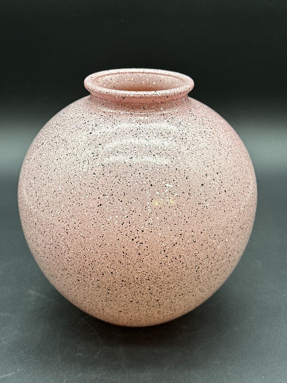 Vintage 1980’s Pink Round Vase Black & White Speckled Studio Nova Portugal