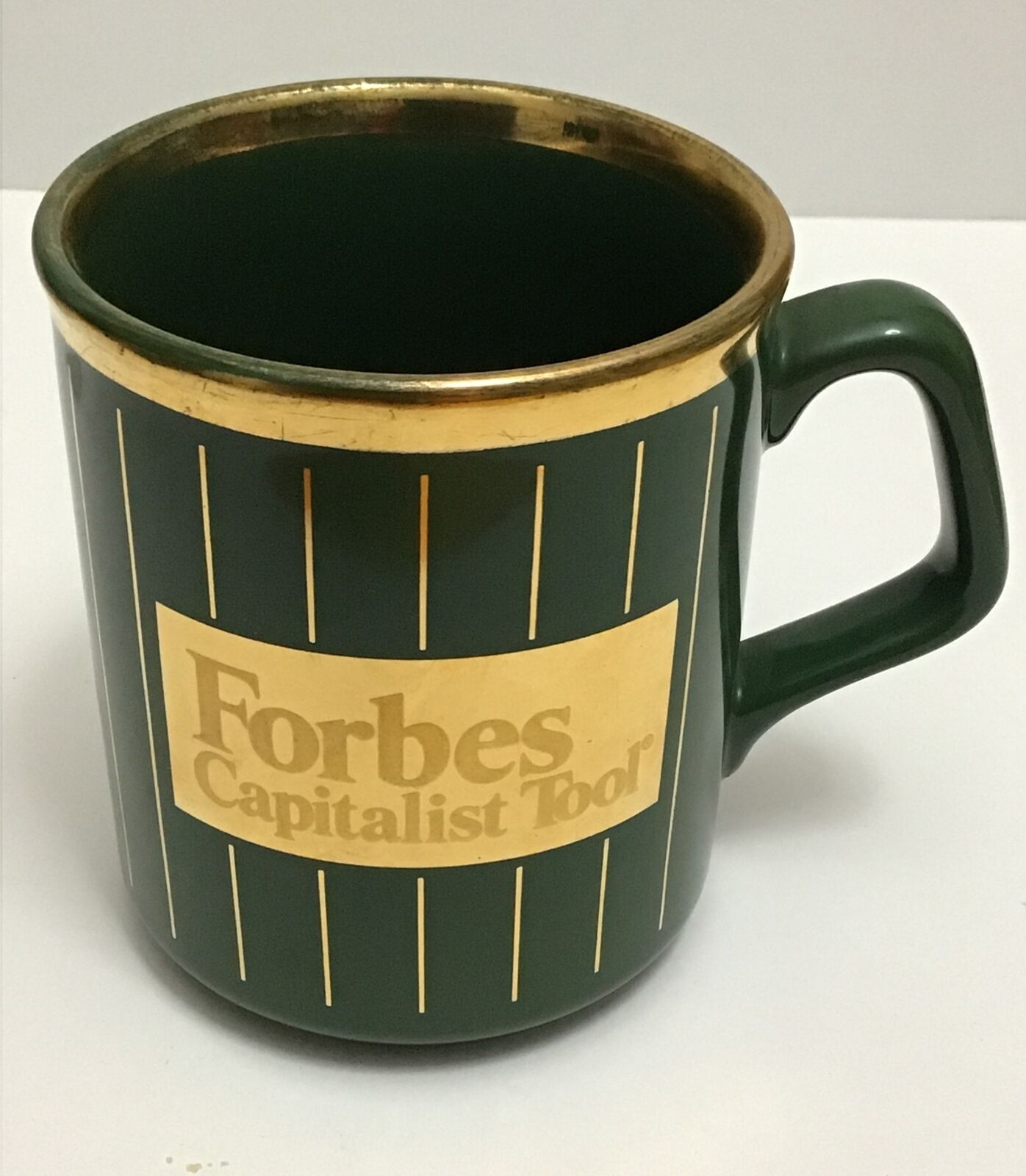Vintage Rare Malcolm FORBES CAPITALIST TOOL Green & Gold Coffee Mug Cup