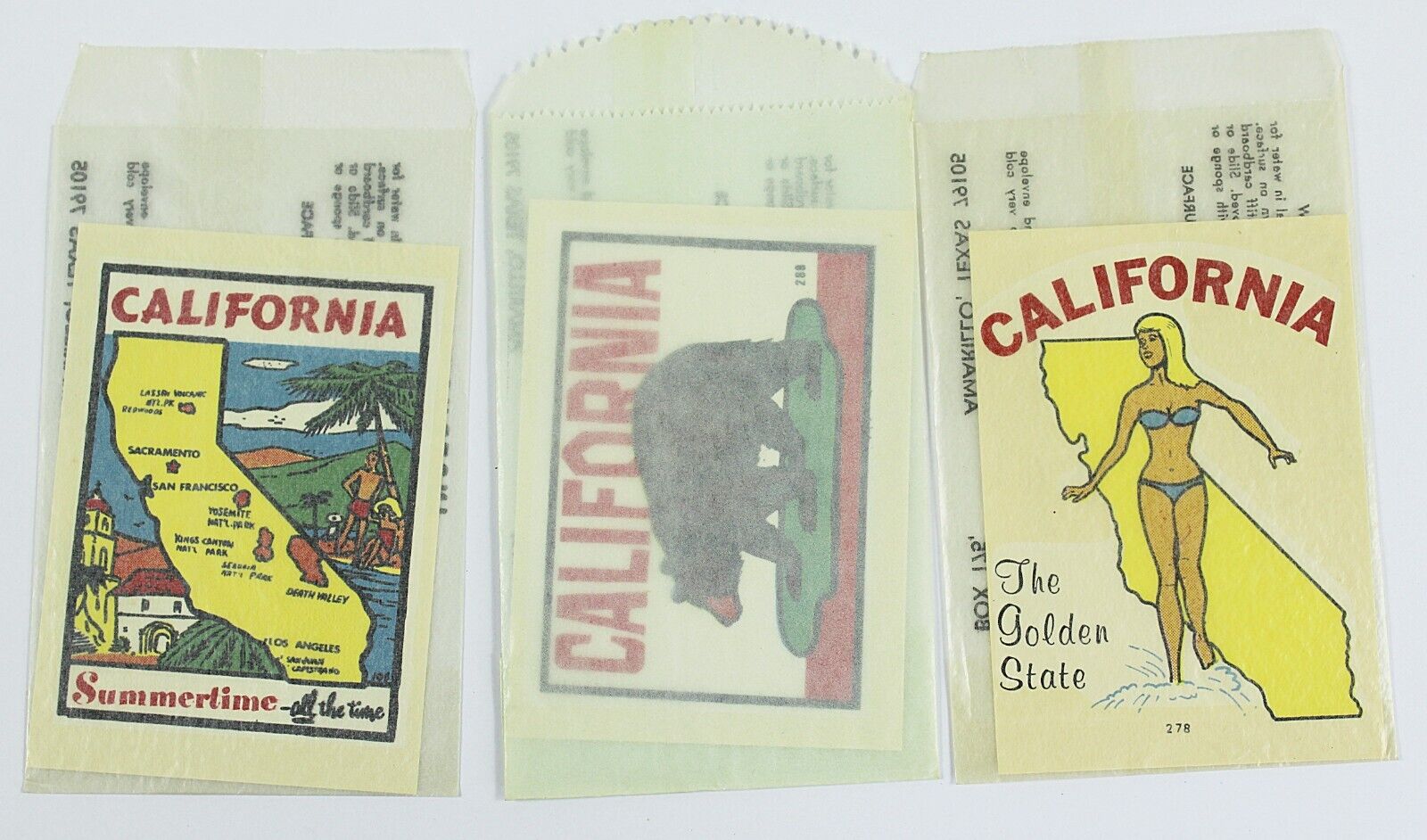 3 Vintage CALIFORNIA THE GOLDEN STATE Souvenir Auto Travel / Luggage Decals