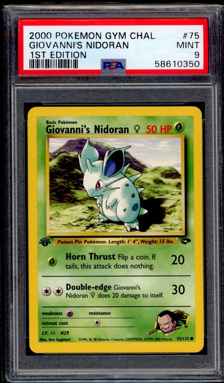 PSA 9 Giovanni\'s Nidoran 2000 Pokemon Card 75/132 1st Edition Gym Challenge
