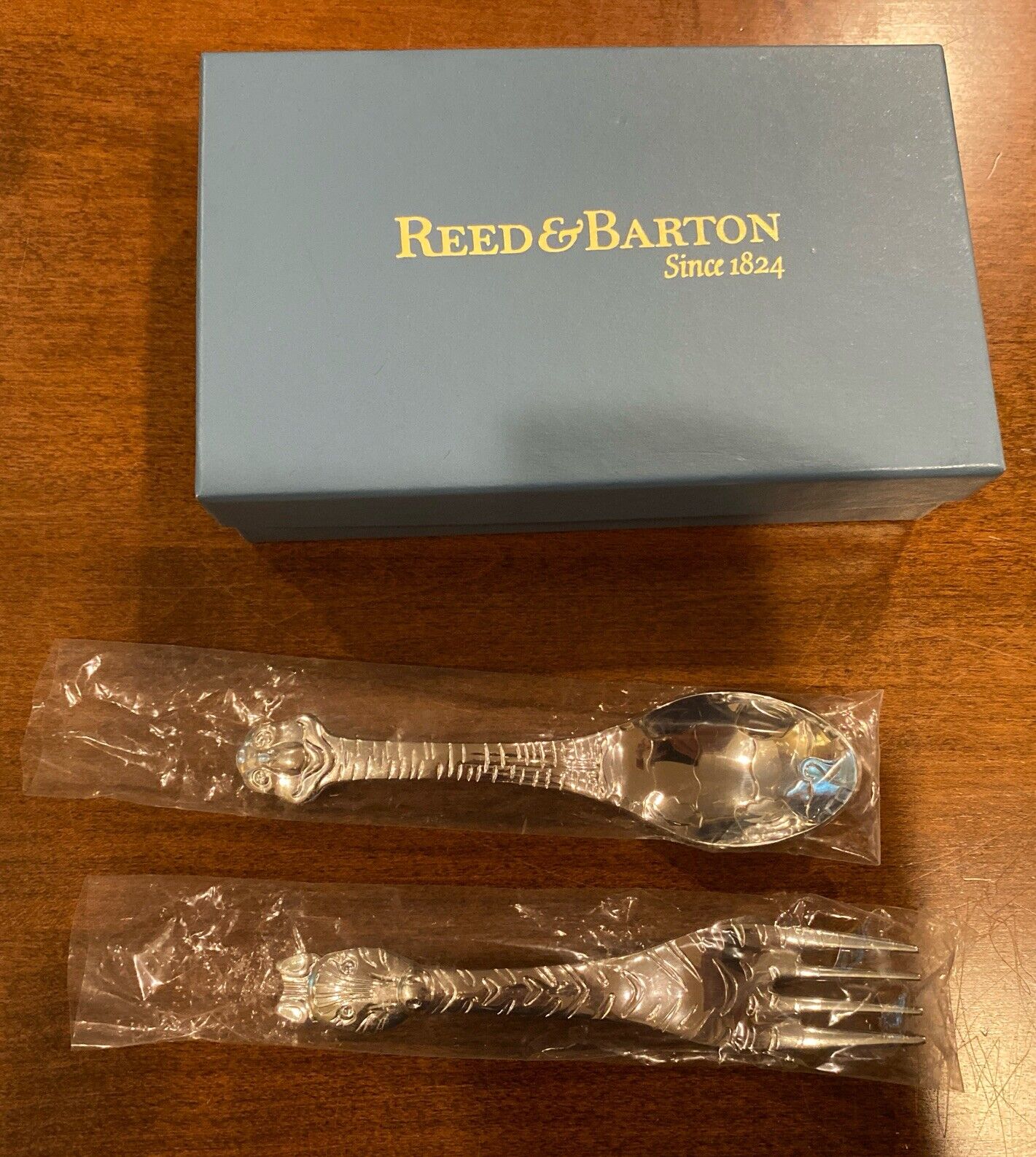 Reed And Barton Baby Gift 2 Piece Set Zebra Fork Turtle Spoon New In Box