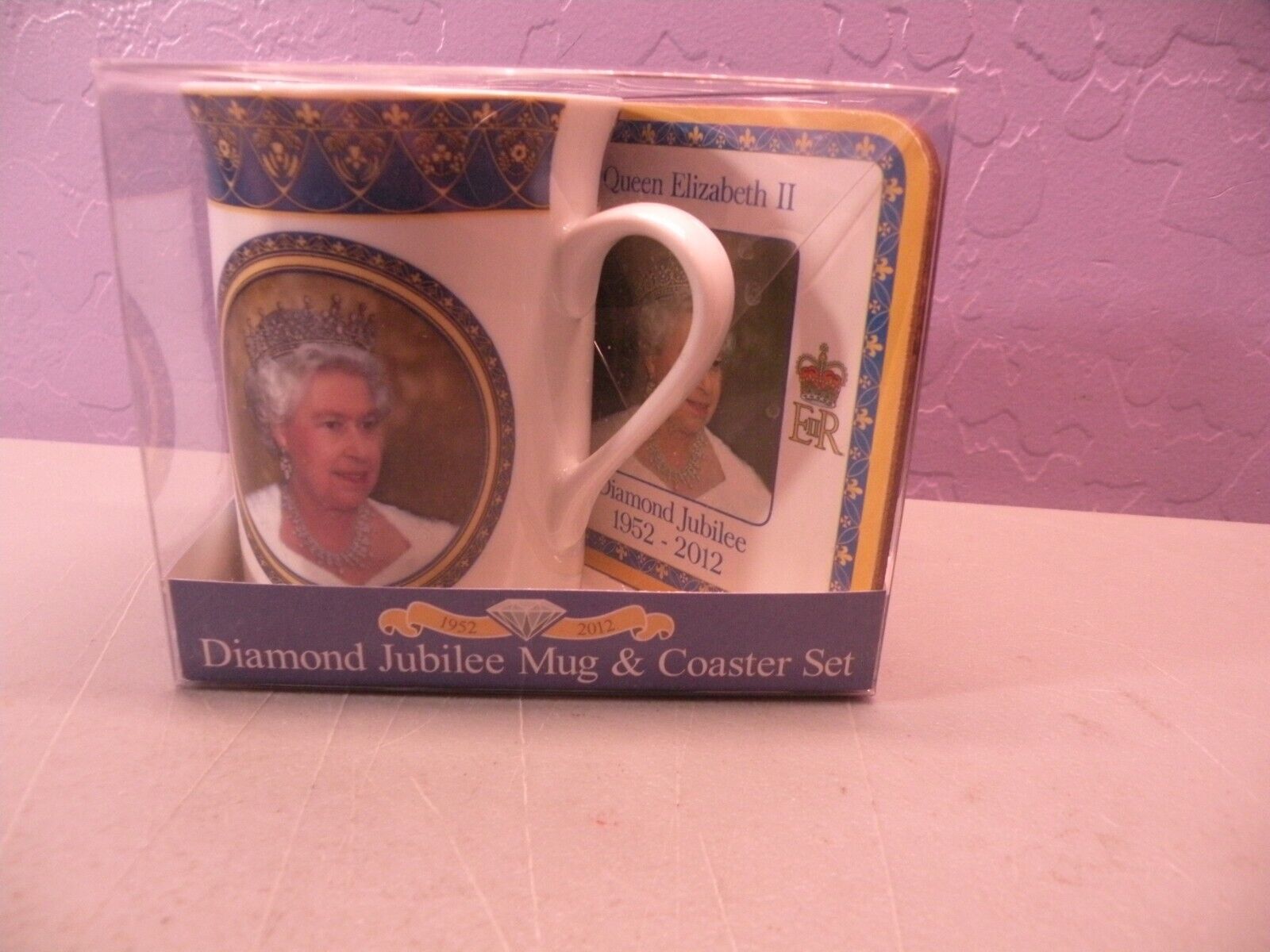 Queen Elizabeth II Diamond Jubilee Mug & Coaster Set (1952-2012) New In Orig box