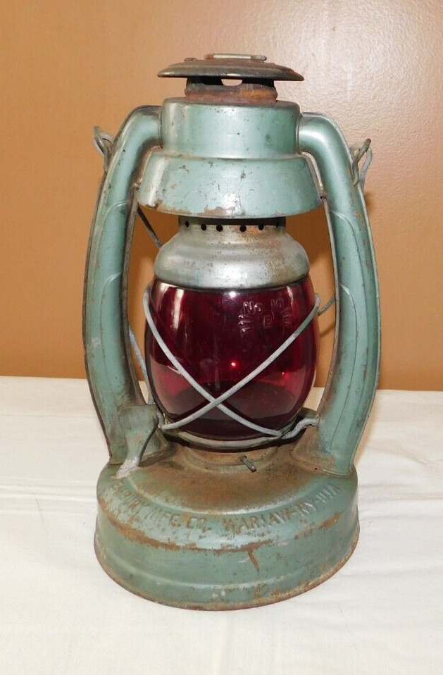 Vintage EMBURY No. 1 Little Air Pilot Kerosene Gas Lantern Red Glass Globe