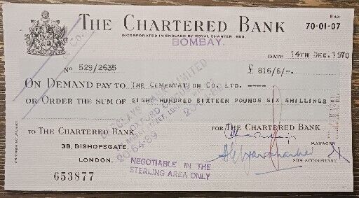 1970 - INDIA -THE CHARTERED  BANK - N°529/2635 -  £816,6 - PRE- OWNED 