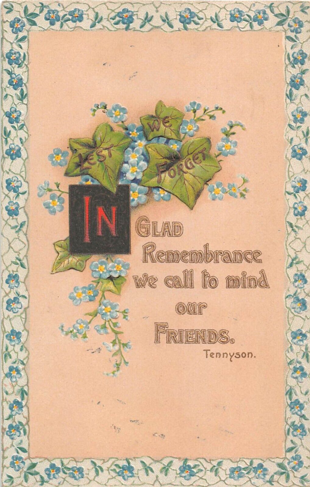 Forget-Me-Nots & Ivy by Friendship Quote by Tennyson - Old Postcard - No. 15878