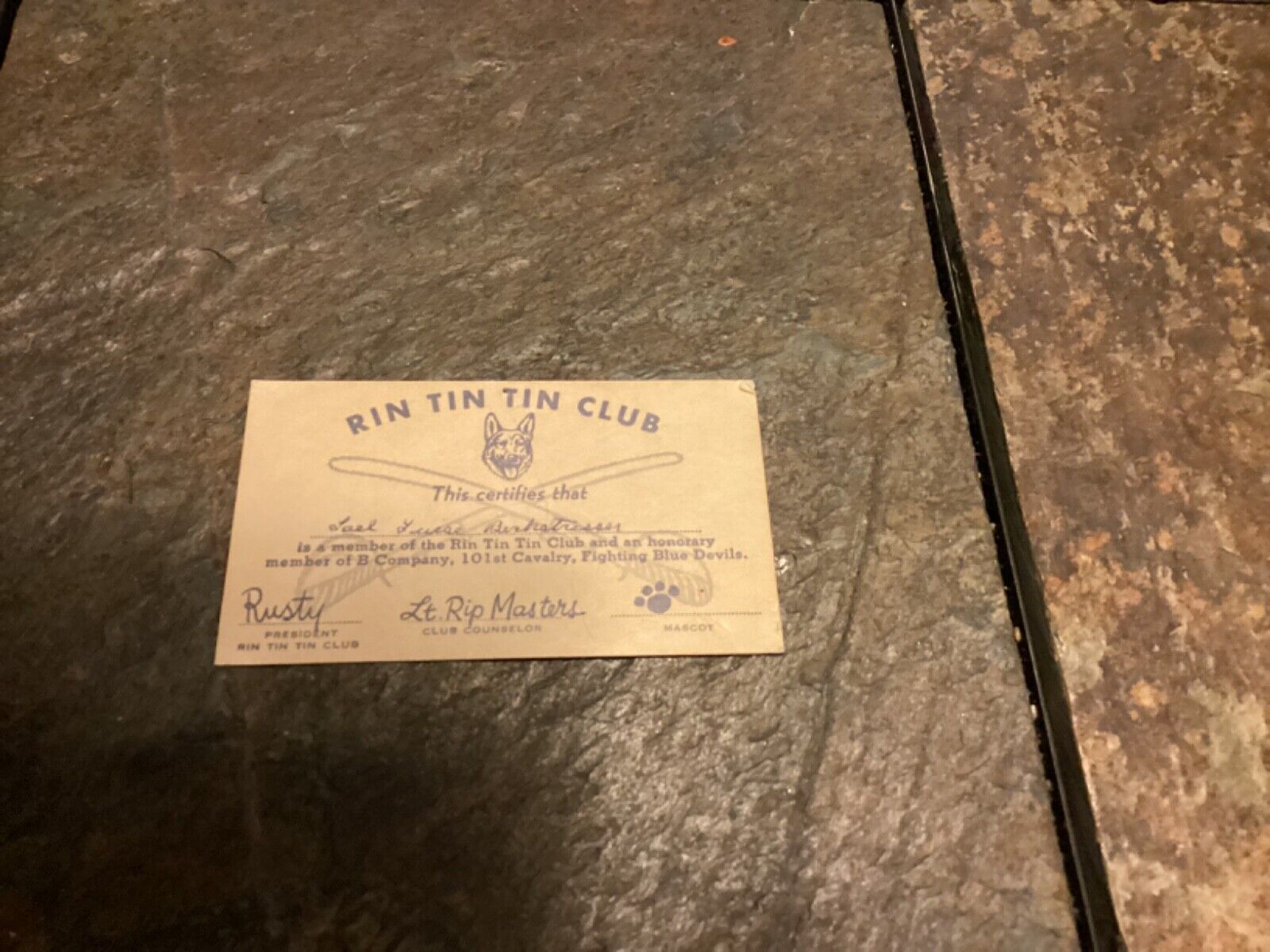 Rare Vintage Rin Tin Tin Club Card