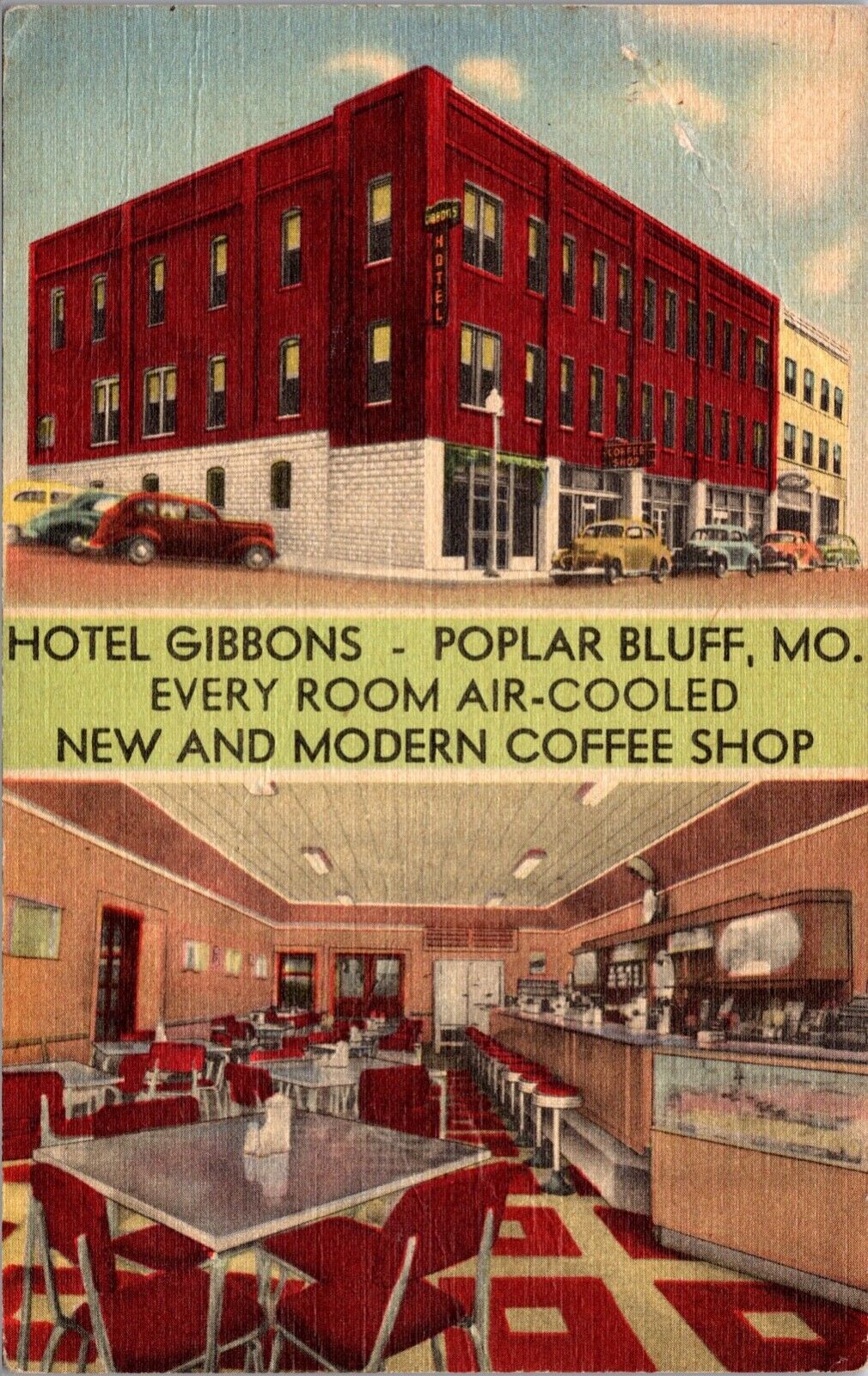 Linen Postcard Hotel Gibbons in Poplar Bluff, Missouri~138467