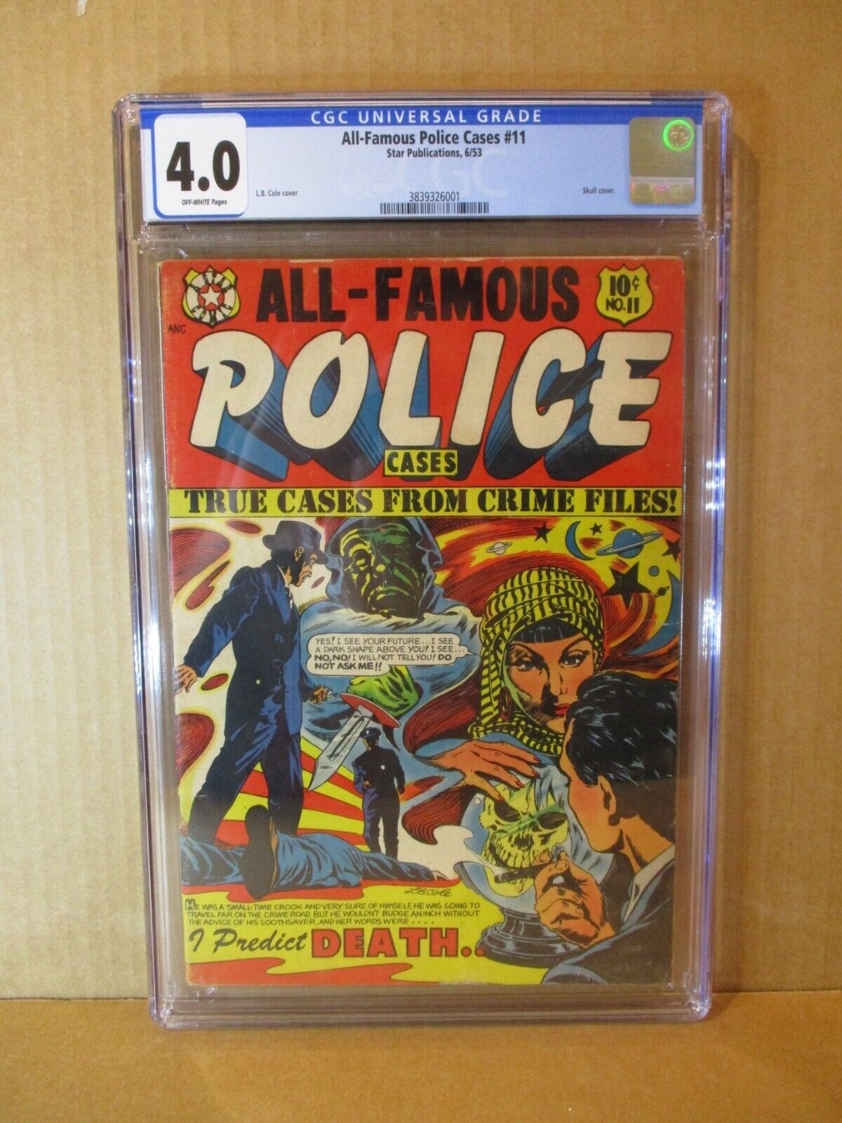 All-Famous Police 11 CGC 4.0 L.B. Cole CLASSIC SURREAL SKULL C. 1953 Star Horror