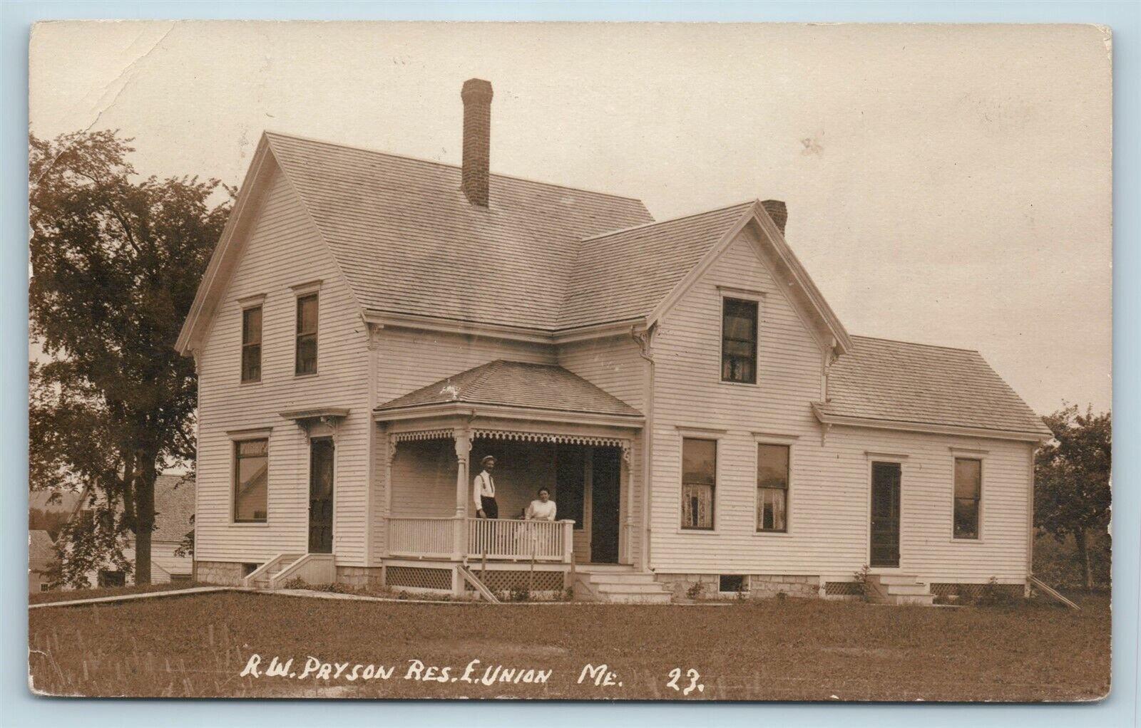 Postcard ME East Union Maine R.W. Pryson Residence RPPC Real Photo 1914 B41