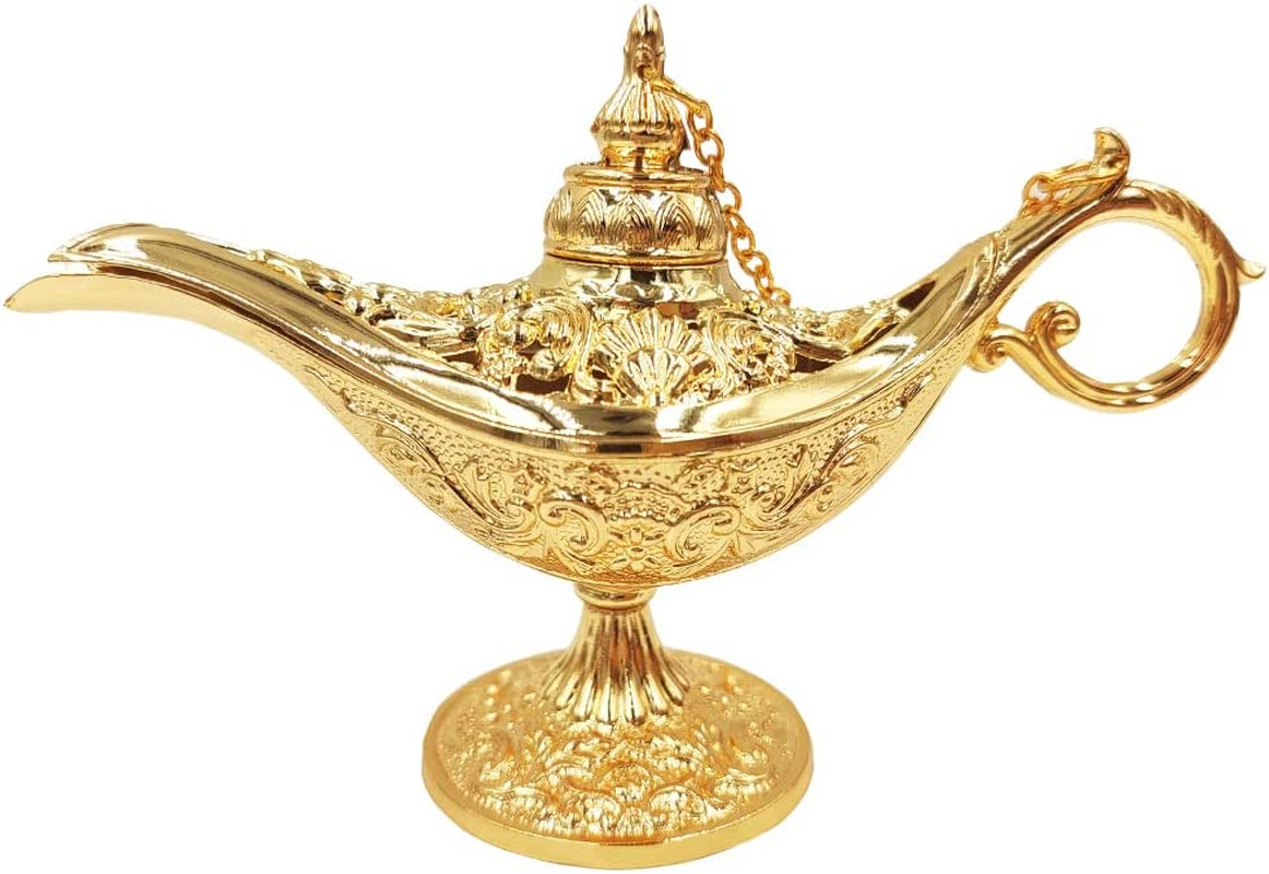 Vintage Legend Aladdin Magic Genie Lamp - Metal Carved Wishing Light for Home We
