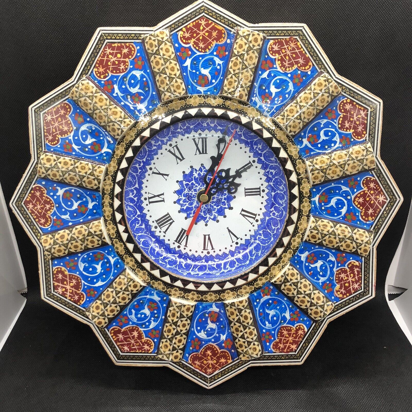 Luxury Khatam Persian Clock Handcrafted Flowers And Birds