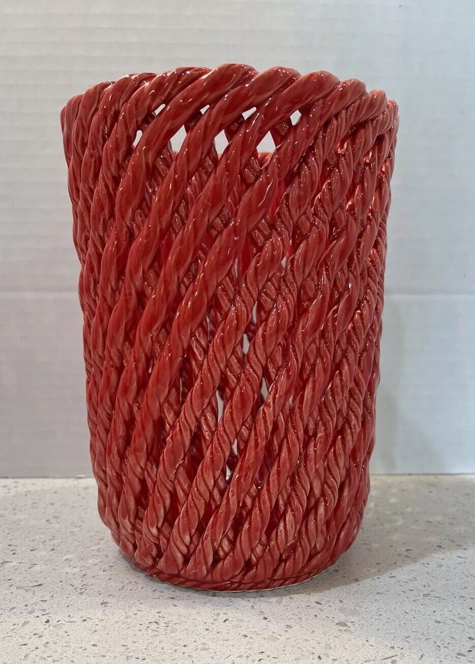 Weaved Red Ceramic Vase By Lazarin