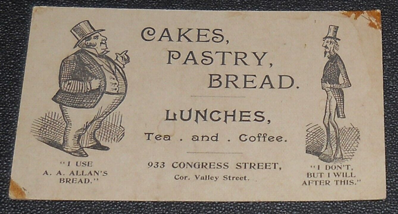 VICTORIAN/BUSINESS TRADE CARD CAKES PASTRY BREAD FAT/SKINNY MAN CONGRESS ST  Z2