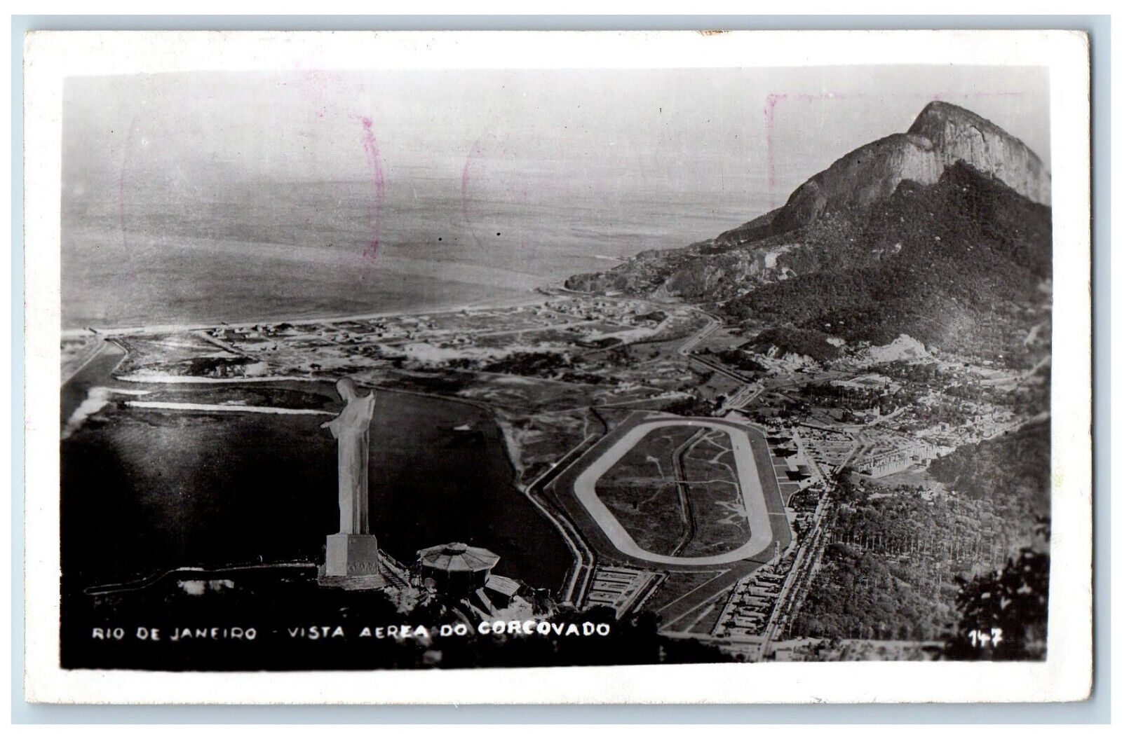 Rio De Janeiro Brazil Postcard Aerial View of Corcovado 1948 RPPC Photo