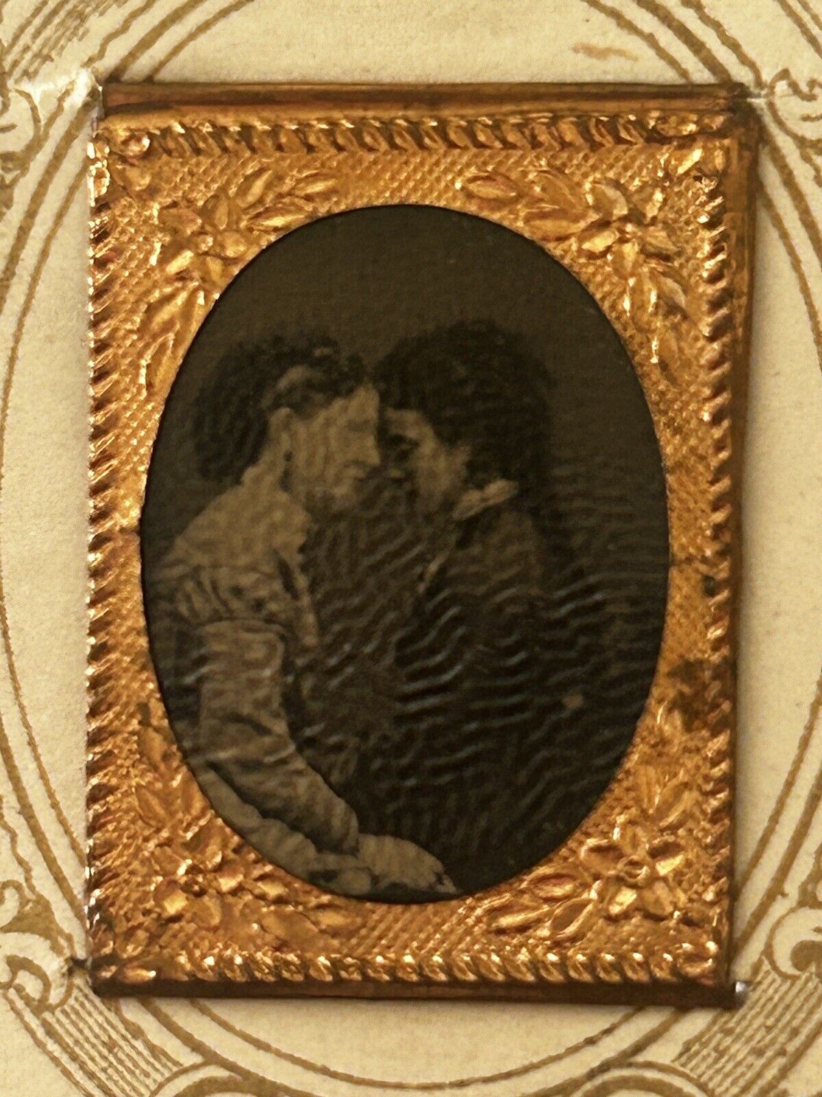 Rare Tiny Gem Tintype Photo Two Women Affectionate Pose Lesbian Interest 1800s