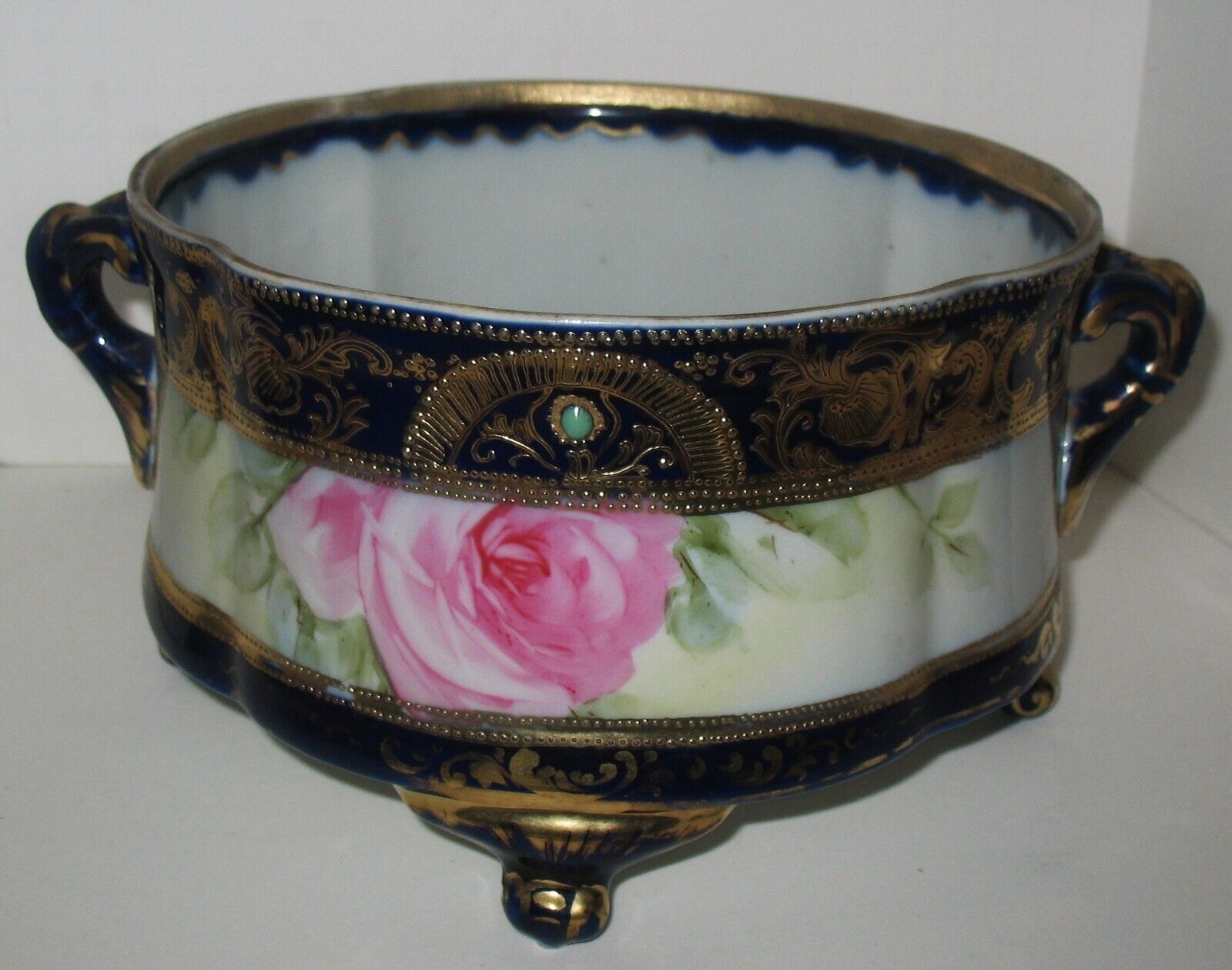 Unmarked Nippon Hand Painted Fernier Ferner Cache Pot w Moriage and 22K Gold