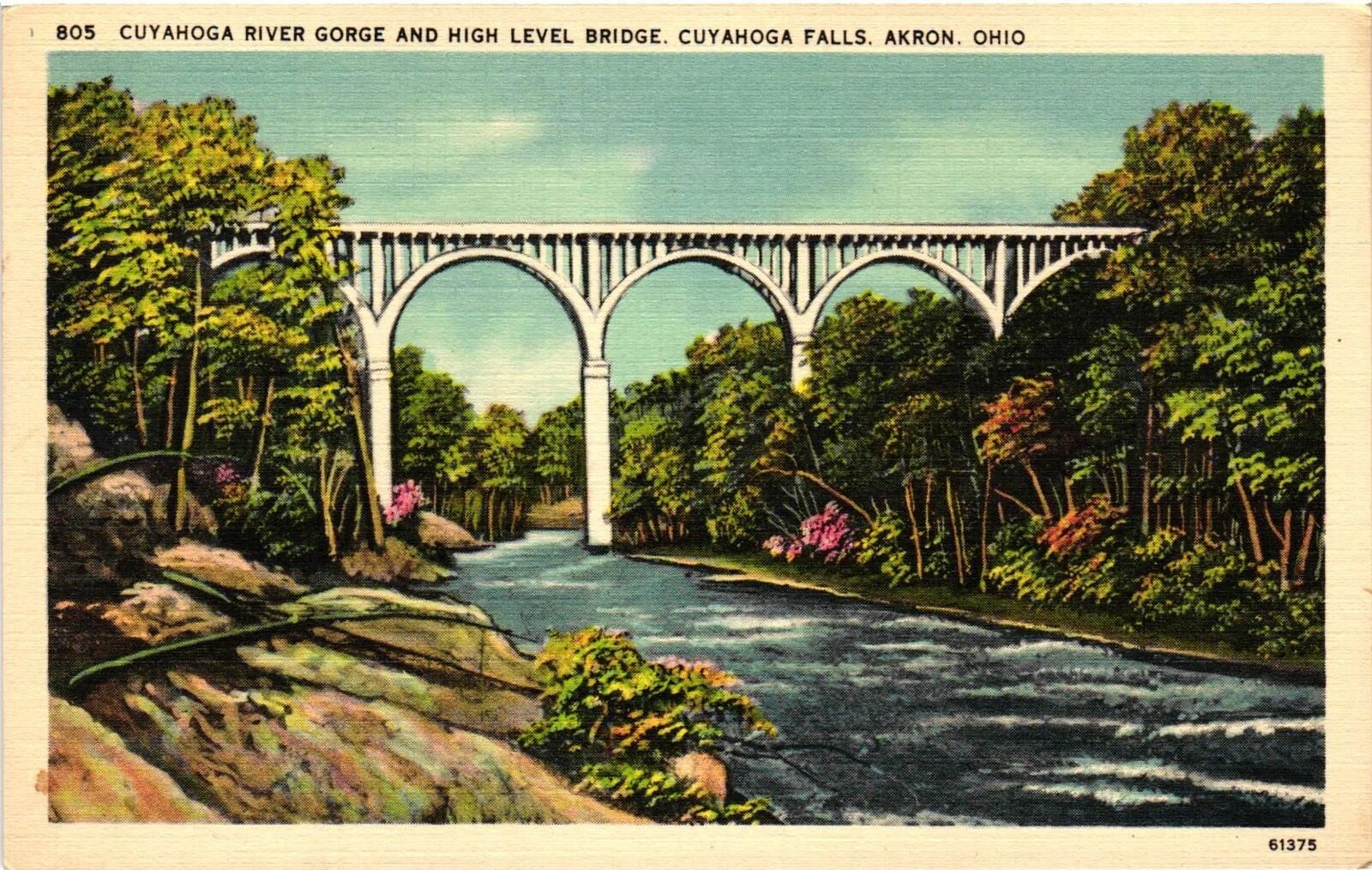Vintage Postcard- Cuyahoga River Gorge and Bridge, Akron, OH Early 1900s