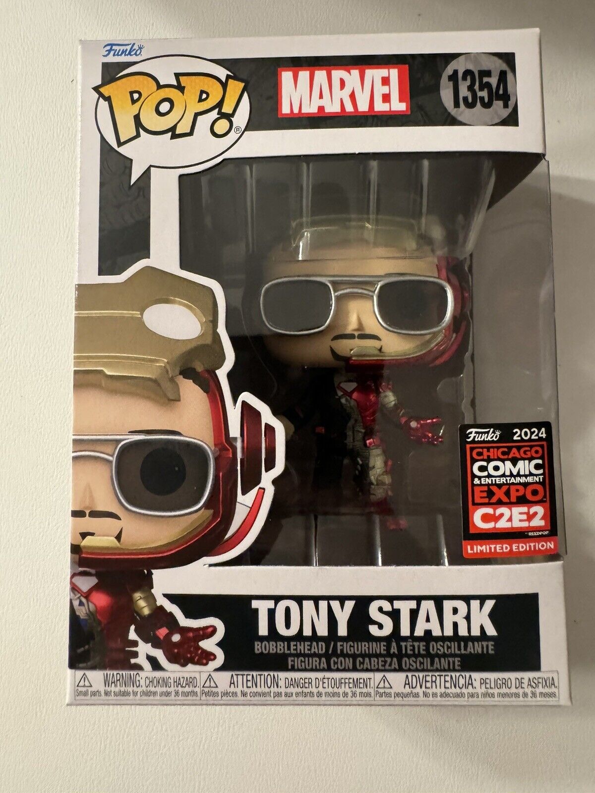 Funko Pop Iron Man-Tony Stark-C2E2-Convention Exclusive-Con Sticker w/protector