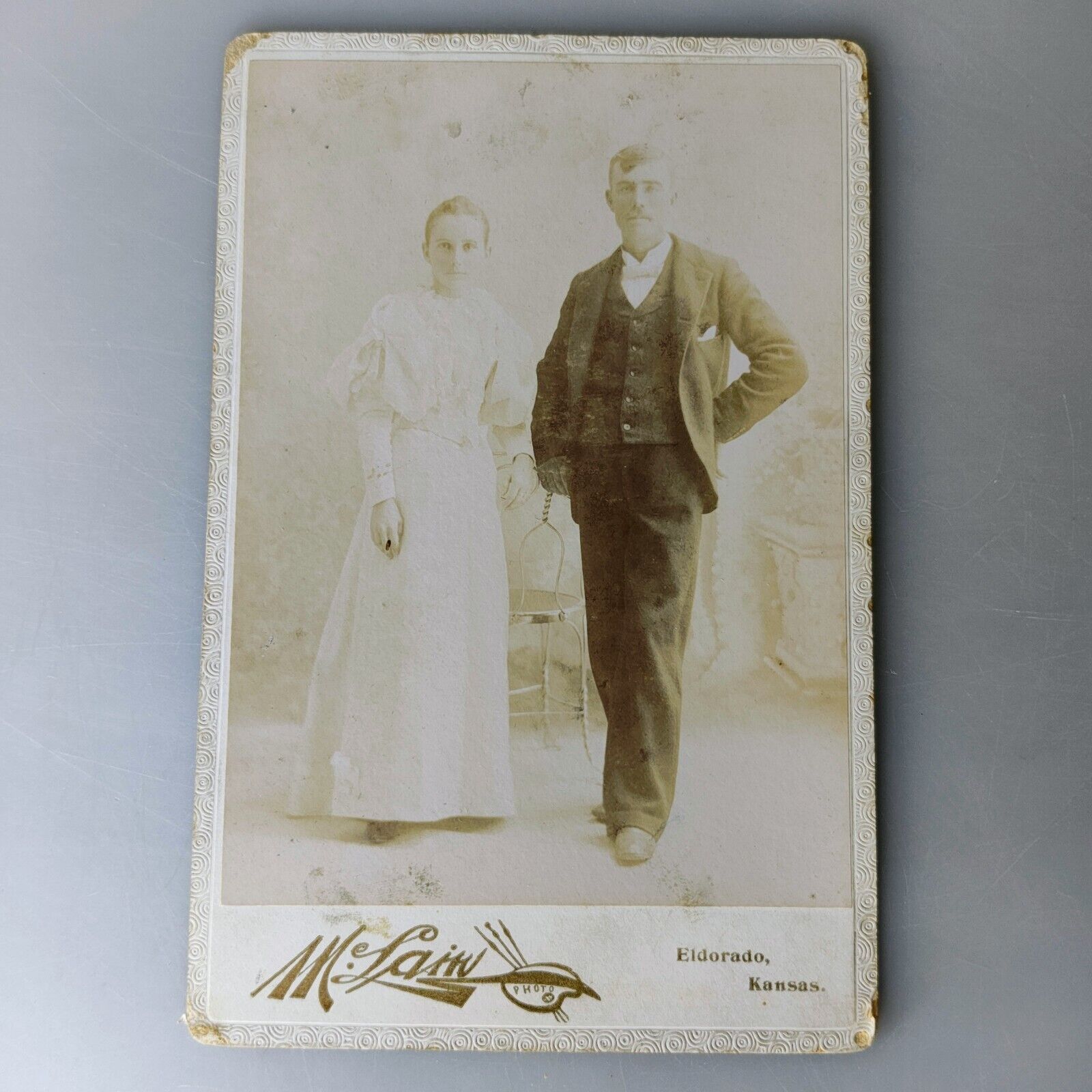 Antique Photo Man Woman Dress Suit Antique Cabinet Card 1800s Kansas Hair